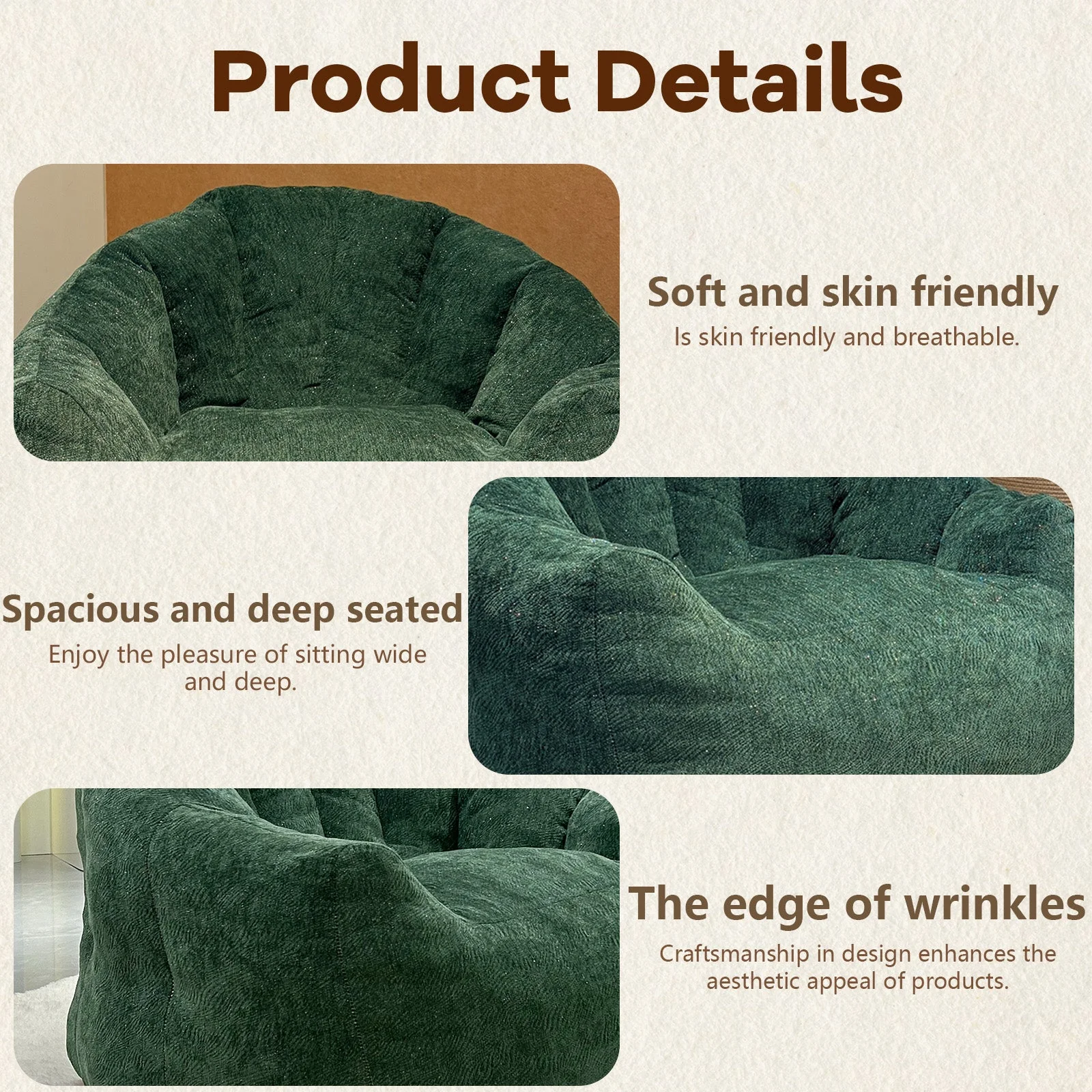 Ergonomic Round Bean Bag Chair Full-Body Contouring - Image 6