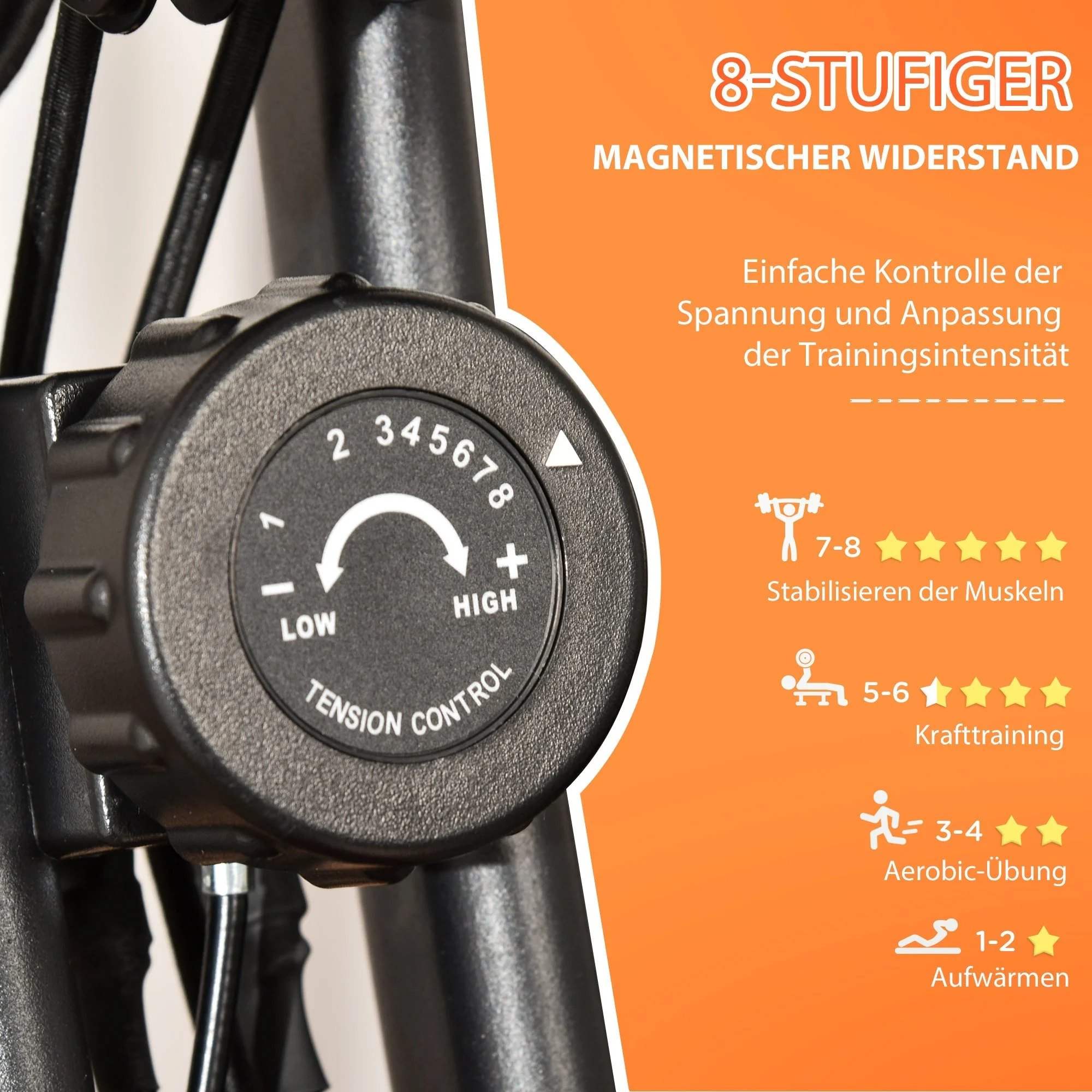 Exercise Bike, Foldable 2-in-1 with LCD & 8-Level Resistance, Tension Ropes - Image 6