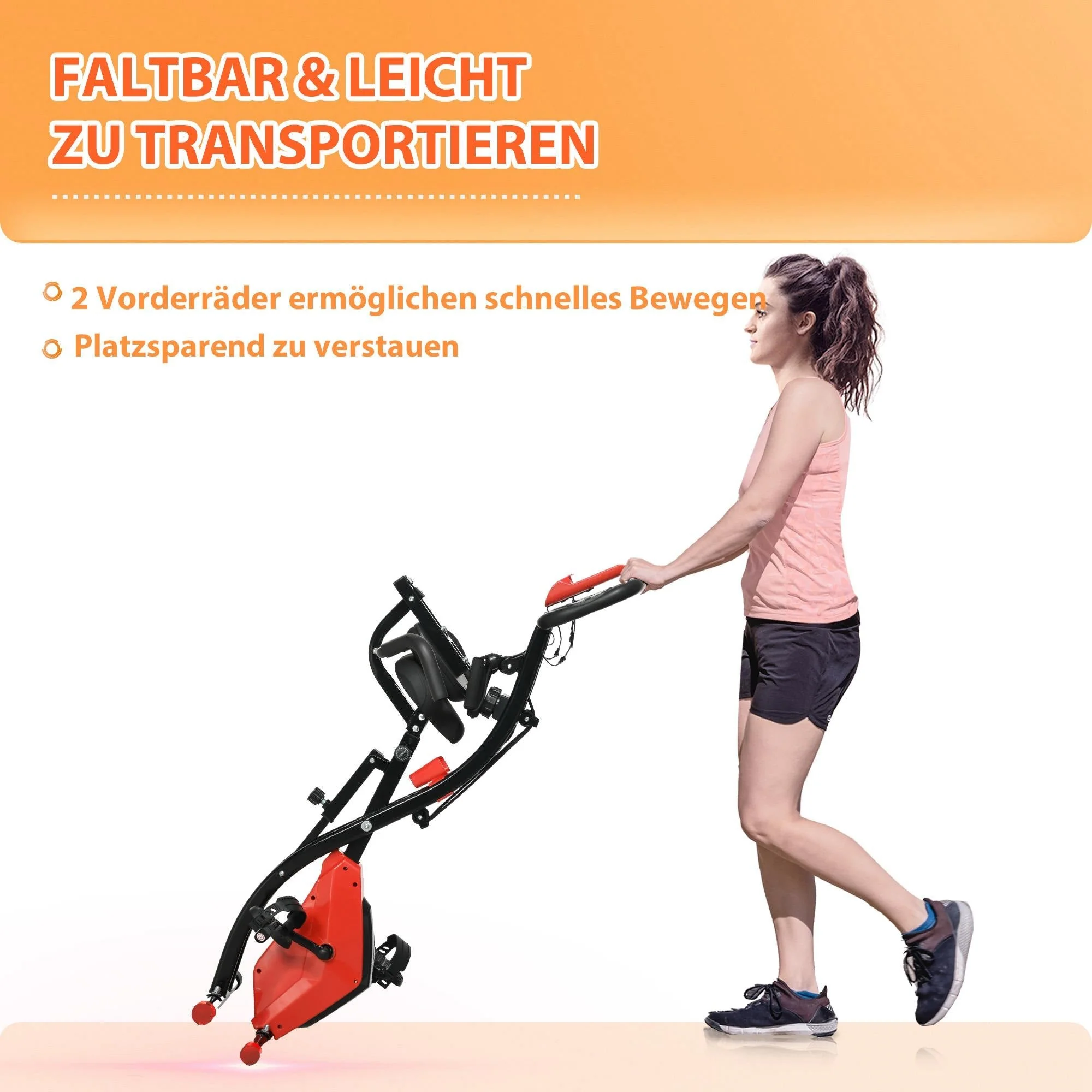 Exercise Bike, Foldable 2-in-1 with LCD & 8-Level Resistance, Tension Ropes - Image 7