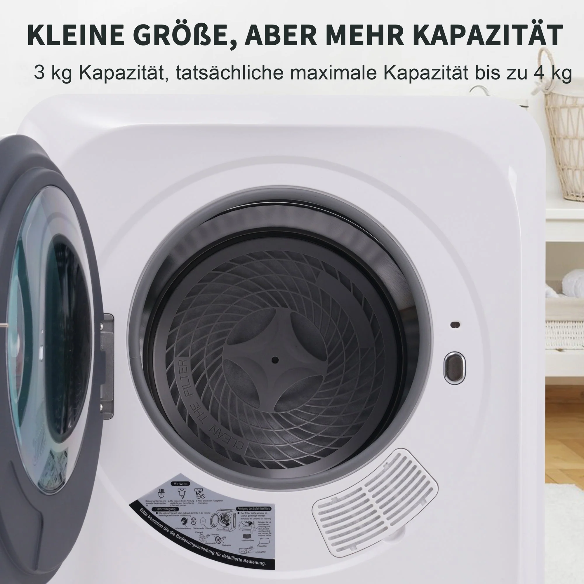 Exhaust Gas Dryer, 3kg (4kg Max) 850W 6 Programs Wall Mount, Stainless Steel - Image 4