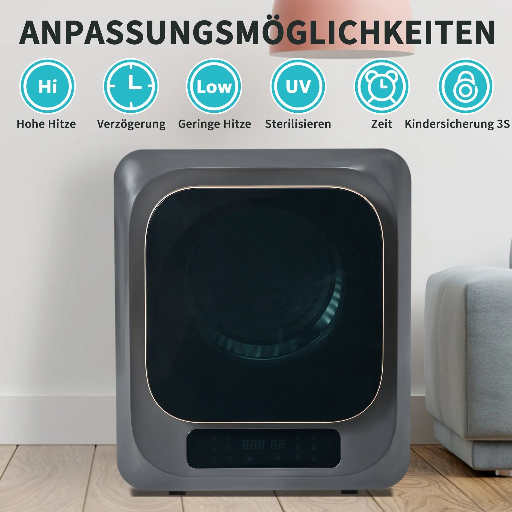 Exhaust Gas Dryer 3kg (Up to 4kg) 850W 6 Programs Overheat Protection, Stainless Steel - Image 4