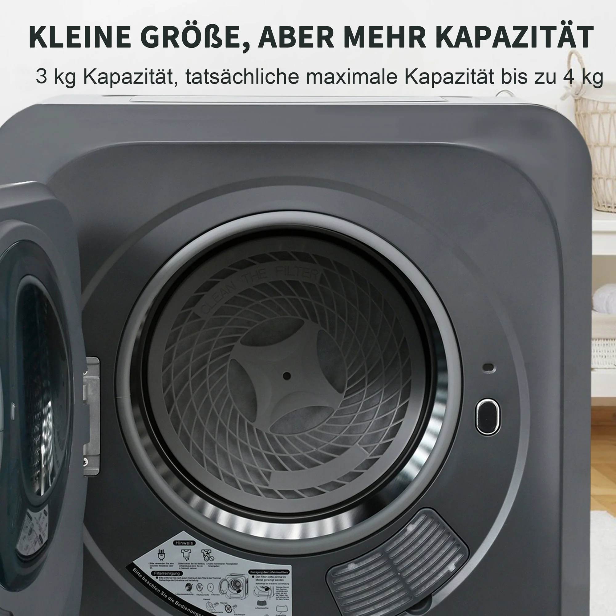 Exhaust Gas Dryer 3kg (Up to 4kg) 850W 6 Programs Overheat Protection, Stainless Steel - Image 5