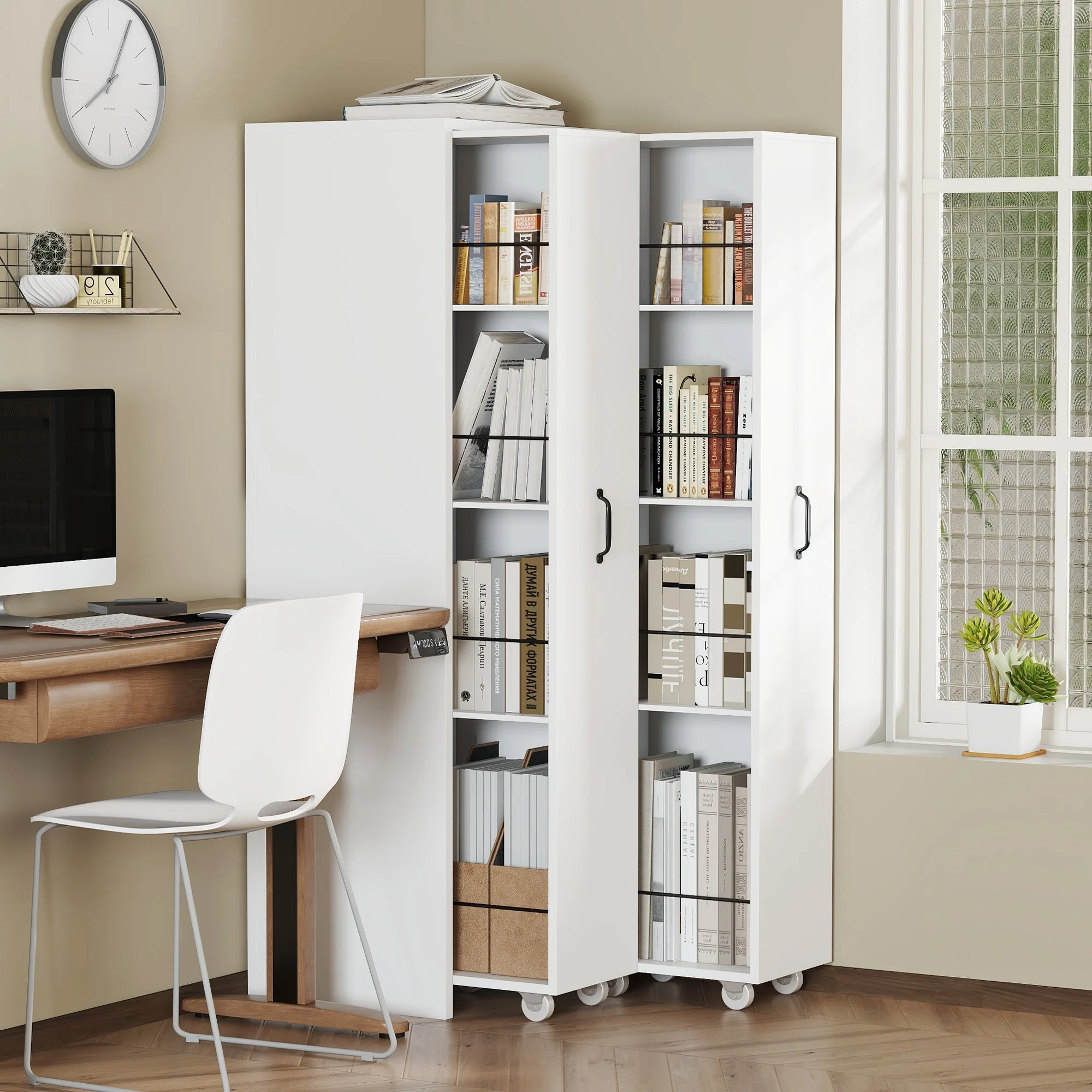 Expandable Bookshelf 4-Shelf Storage, Interchangeable, MDF, White