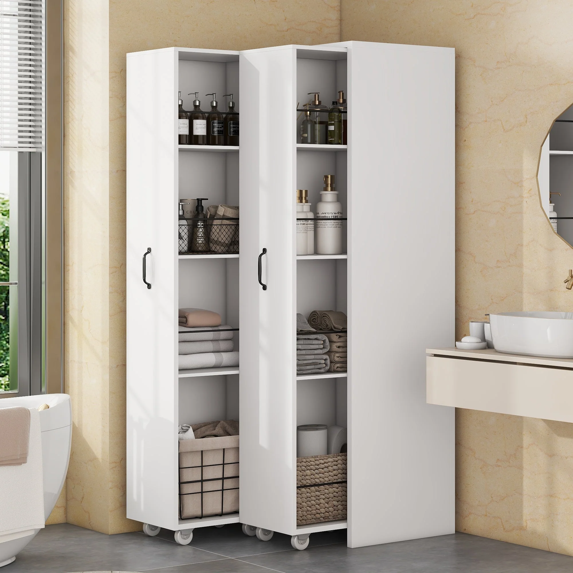 Expandable Bookshelf 4-Shelf Storage, Interchangeable, MDF, White - Image 3