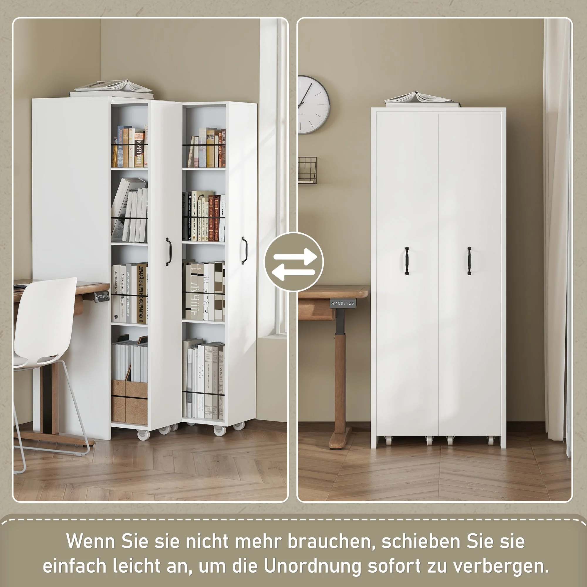 Expandable Bookshelf 4-Shelf Storage, Interchangeable, MDF, White - Image 4