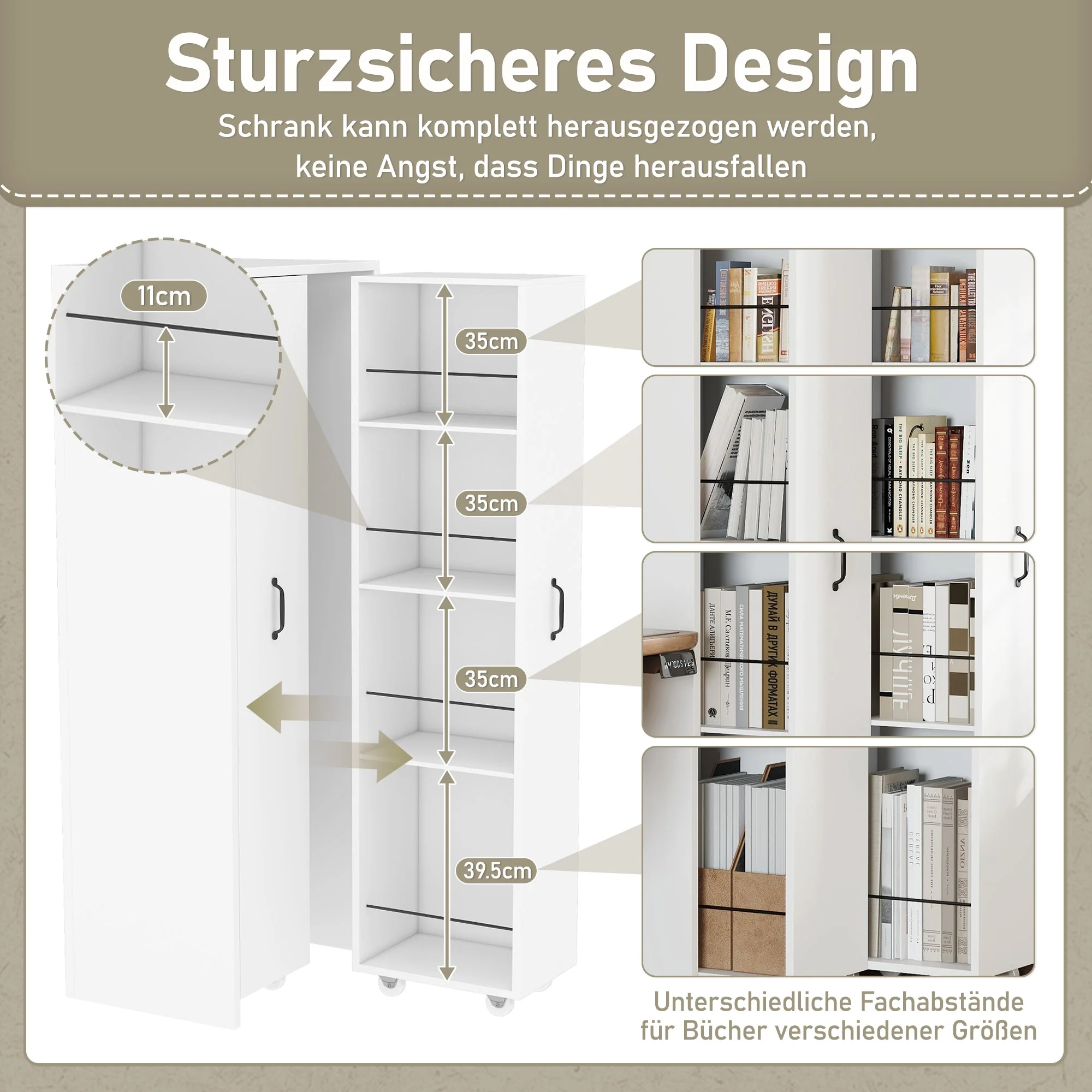 Expandable Bookshelf 4-Shelf Storage, Interchangeable, MDF, White - Image 5