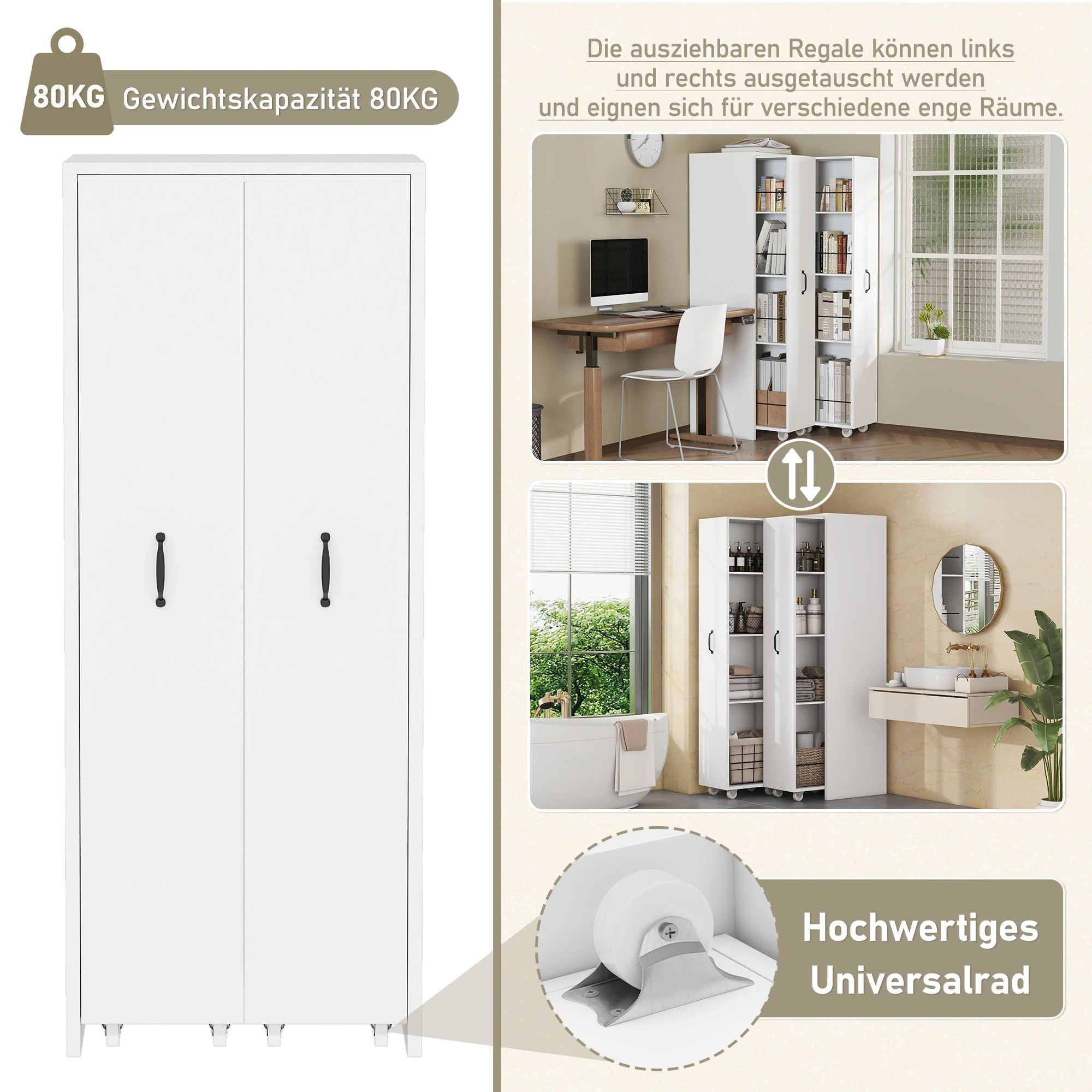 Expandable Bookshelf 4-Shelf Storage, Interchangeable, MDF, White - Image 6