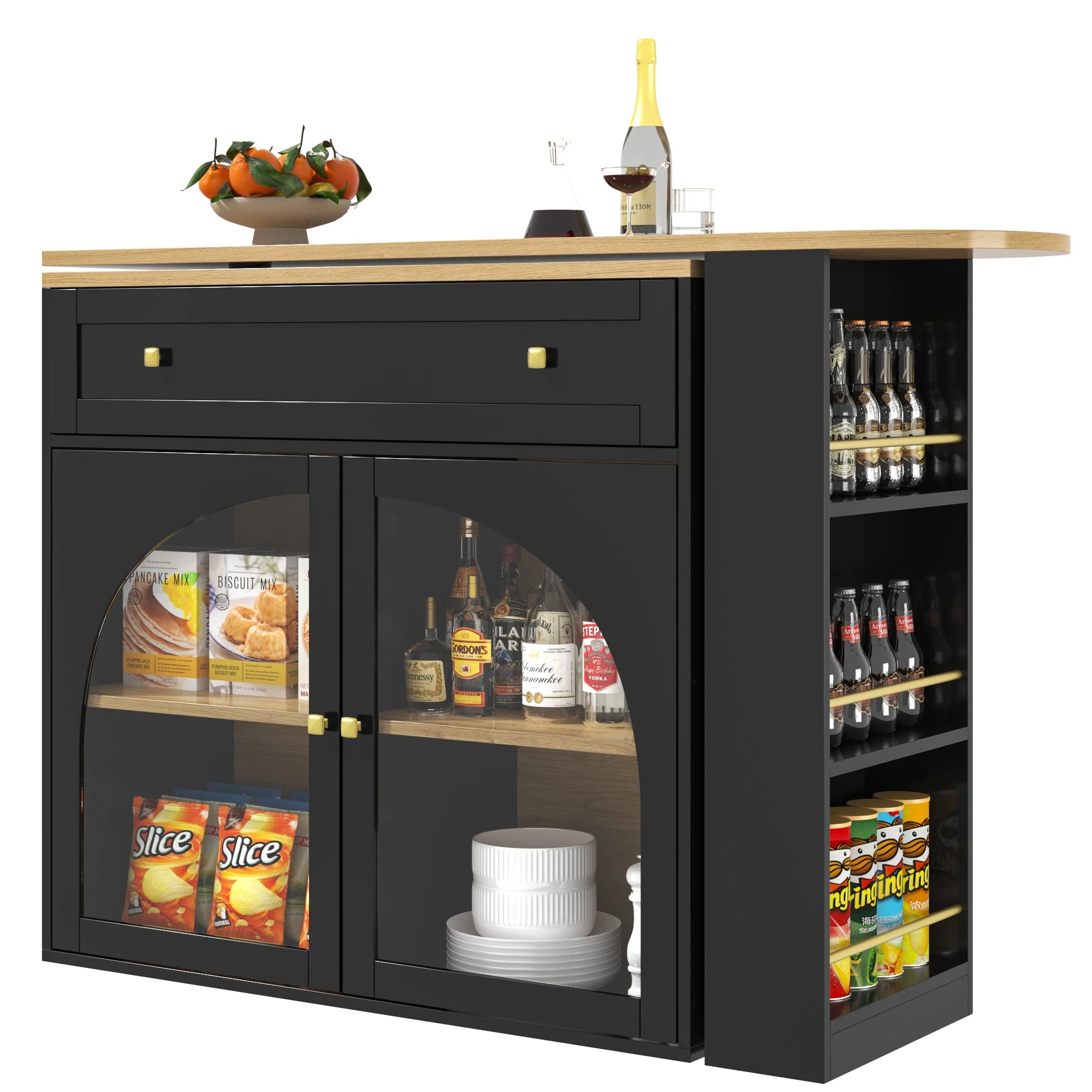 Extendable Bar Table 360° Rotating Storage Shelves Glass - Black - Image 8