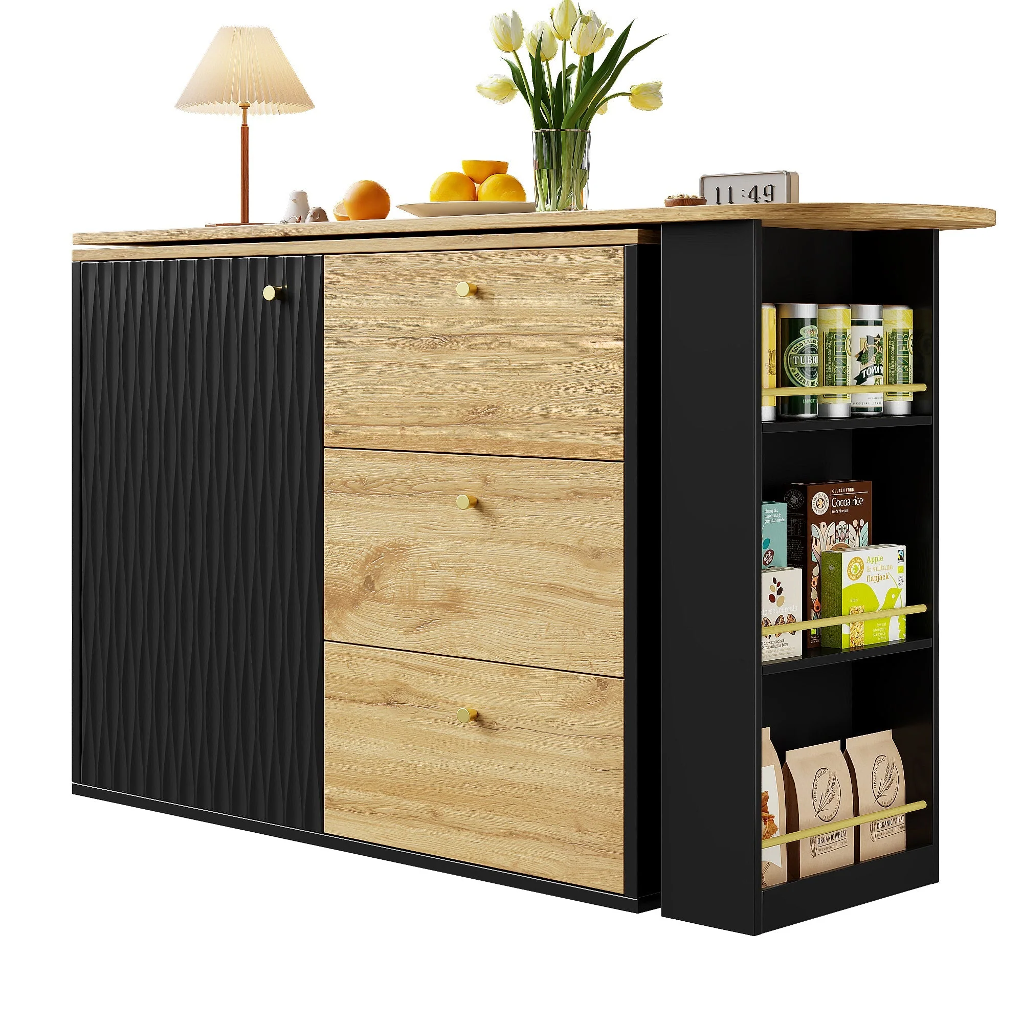Extendable Bar Table 360° Rotating Storage - Wood Grain - Image 4