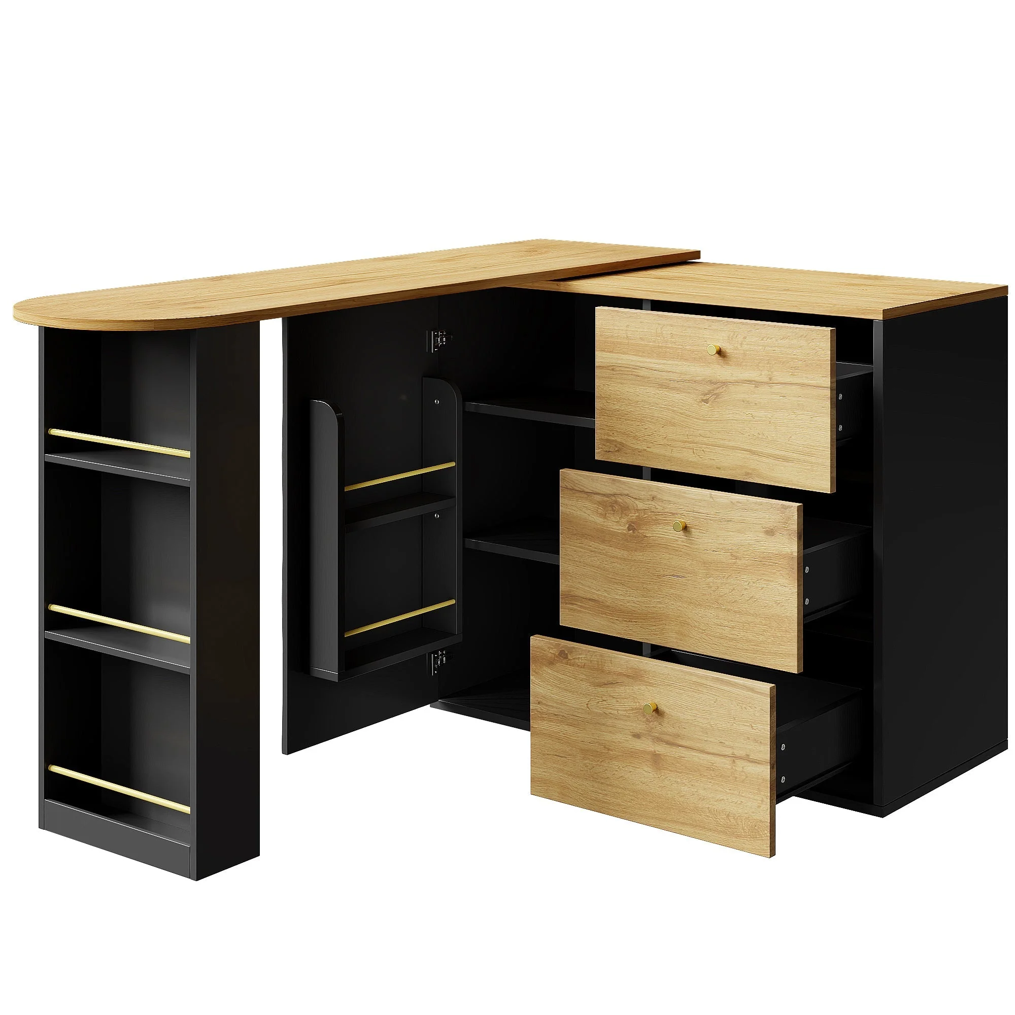 Extendable Bar Table 360° Rotating Storage - Wood Grain - Image 5