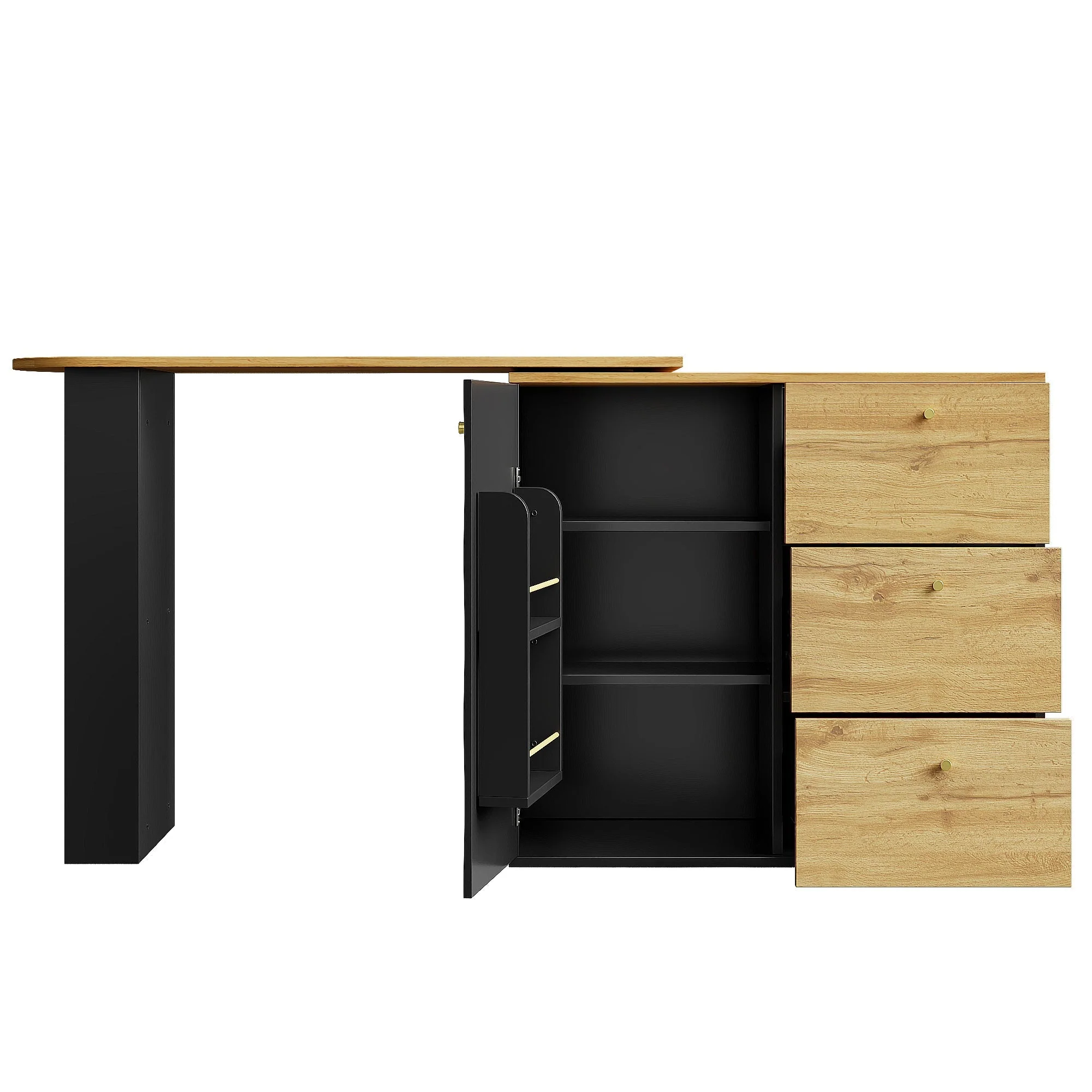 Extendable Bar Table 360° Rotating Storage - Wood Grain - Image 6