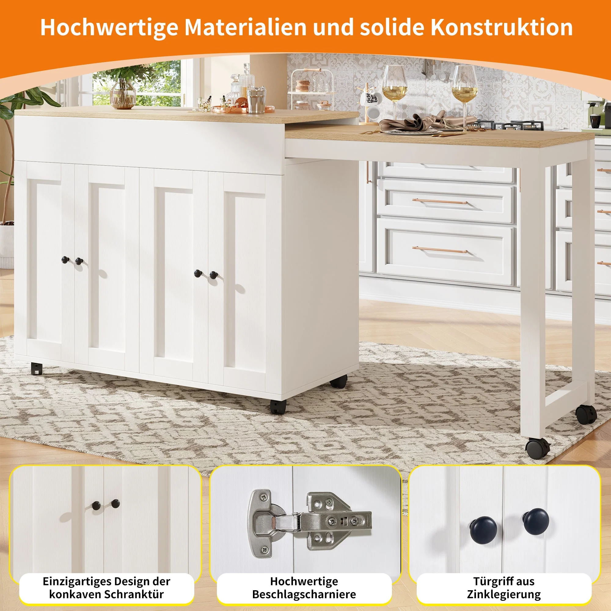 Extendable Bar Table Dining Table with Storage 6 Shelves - White - Image 7