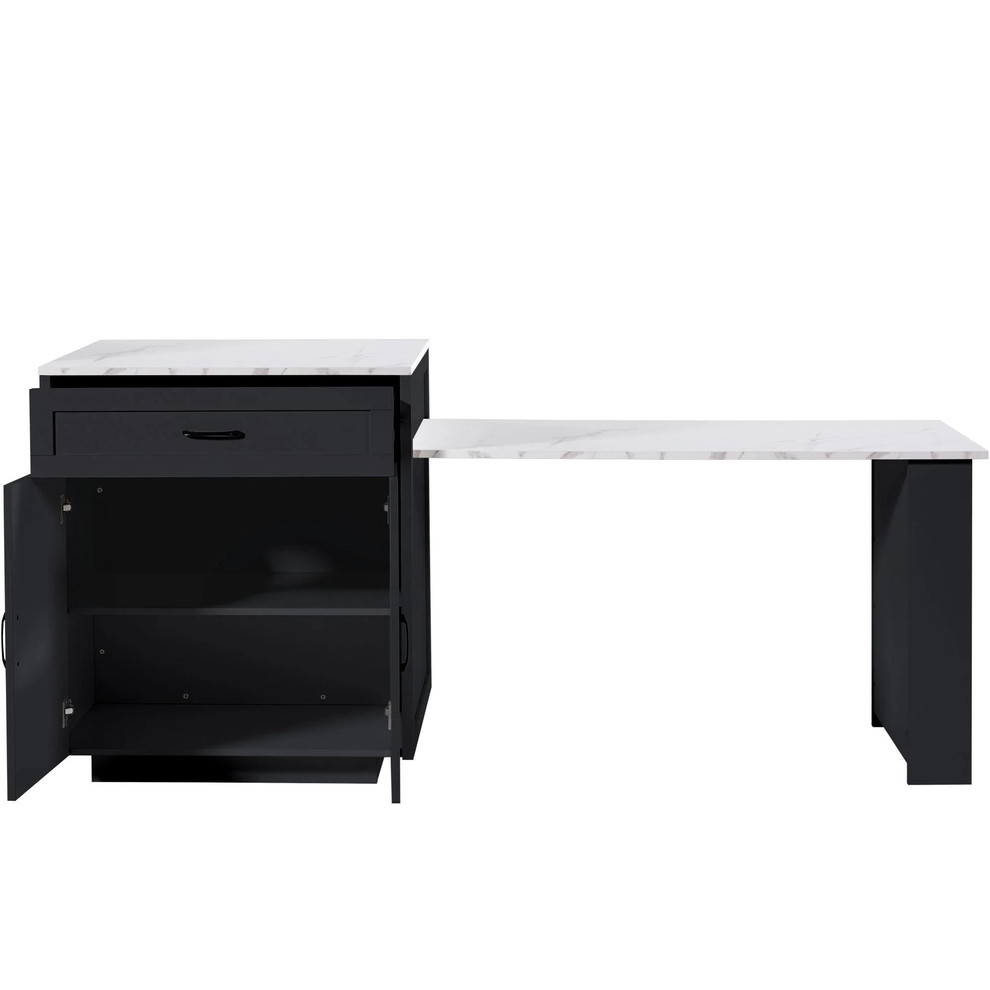 Extendable Bar Table Kitchen Island with Storage, 2 Drawers & Shelves - Black - Image 6