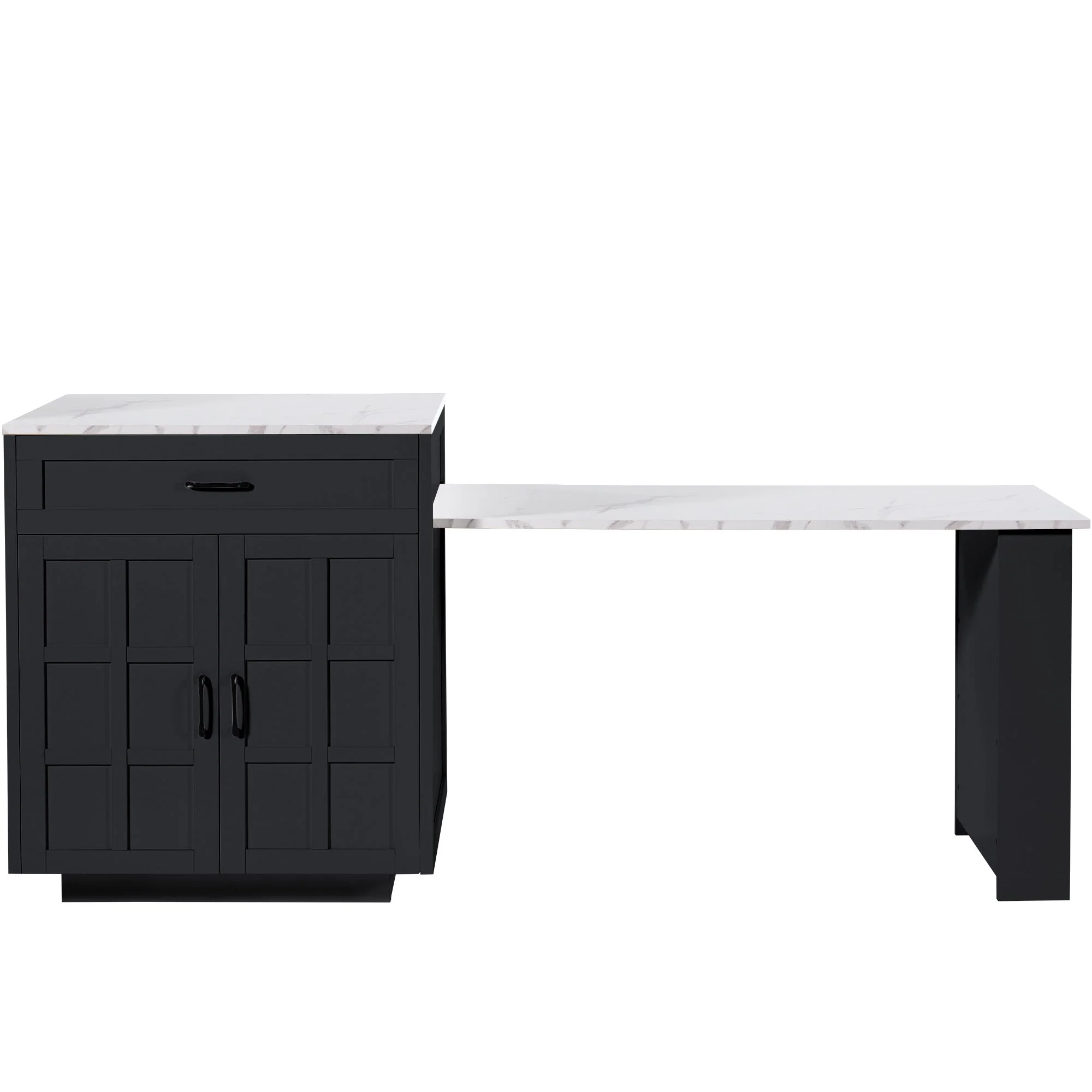 Extendable Bar Table Kitchen Island with Storage, 2 Drawers & Shelves - Black - Image 8