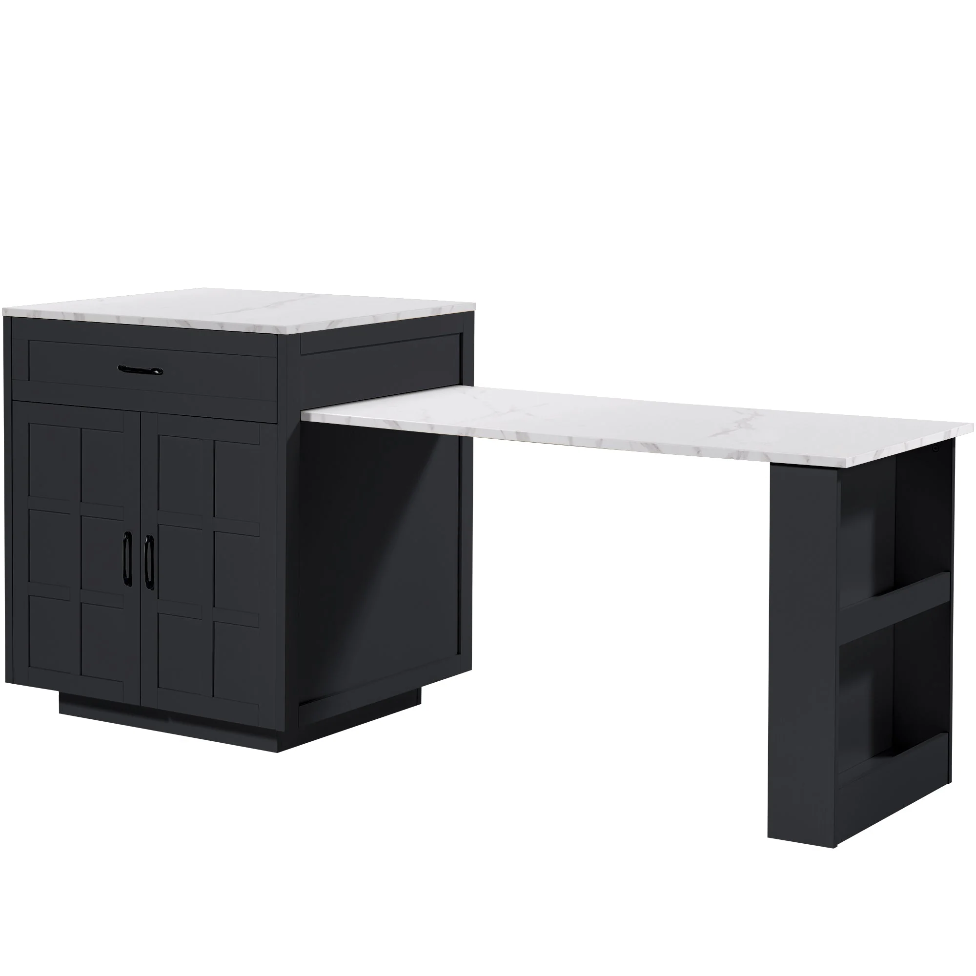 Extendable Bar Table Kitchen Island with Storage & Drawers - Black - Image 9