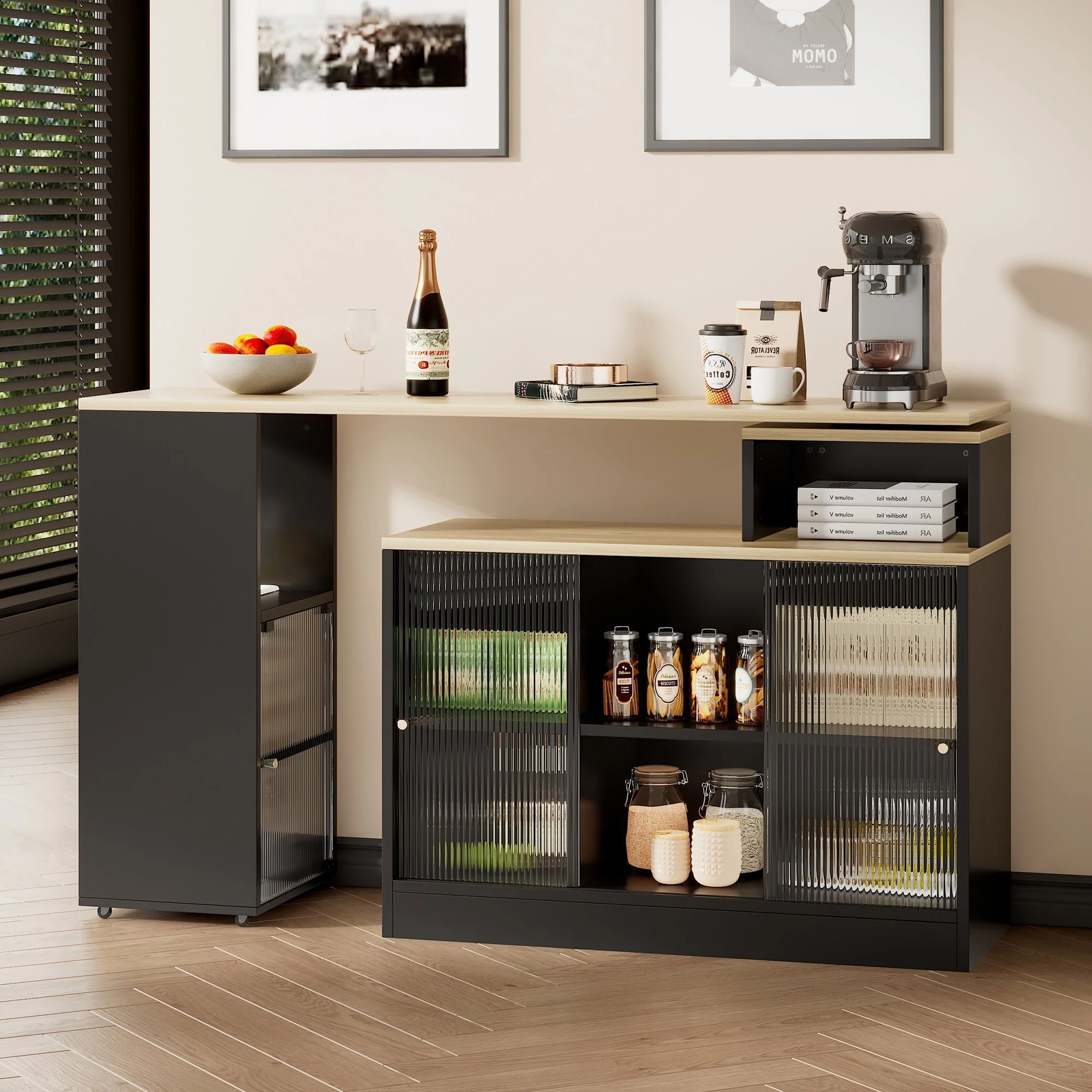 Extendable Bar Table Movable Swivel Storage Black - Image 3