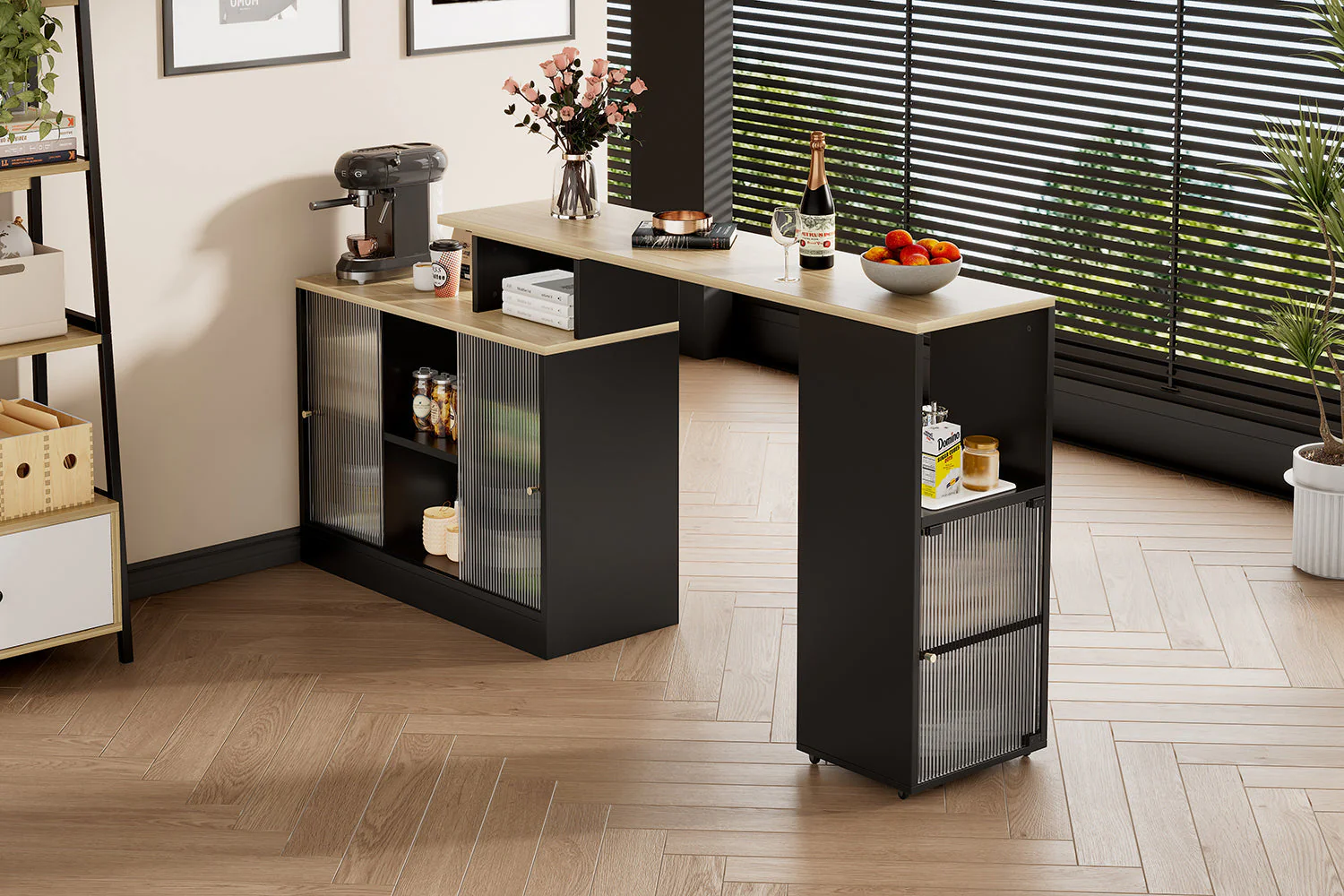 Extendable Bar Table Movable Swivel Storage Black - Image 6