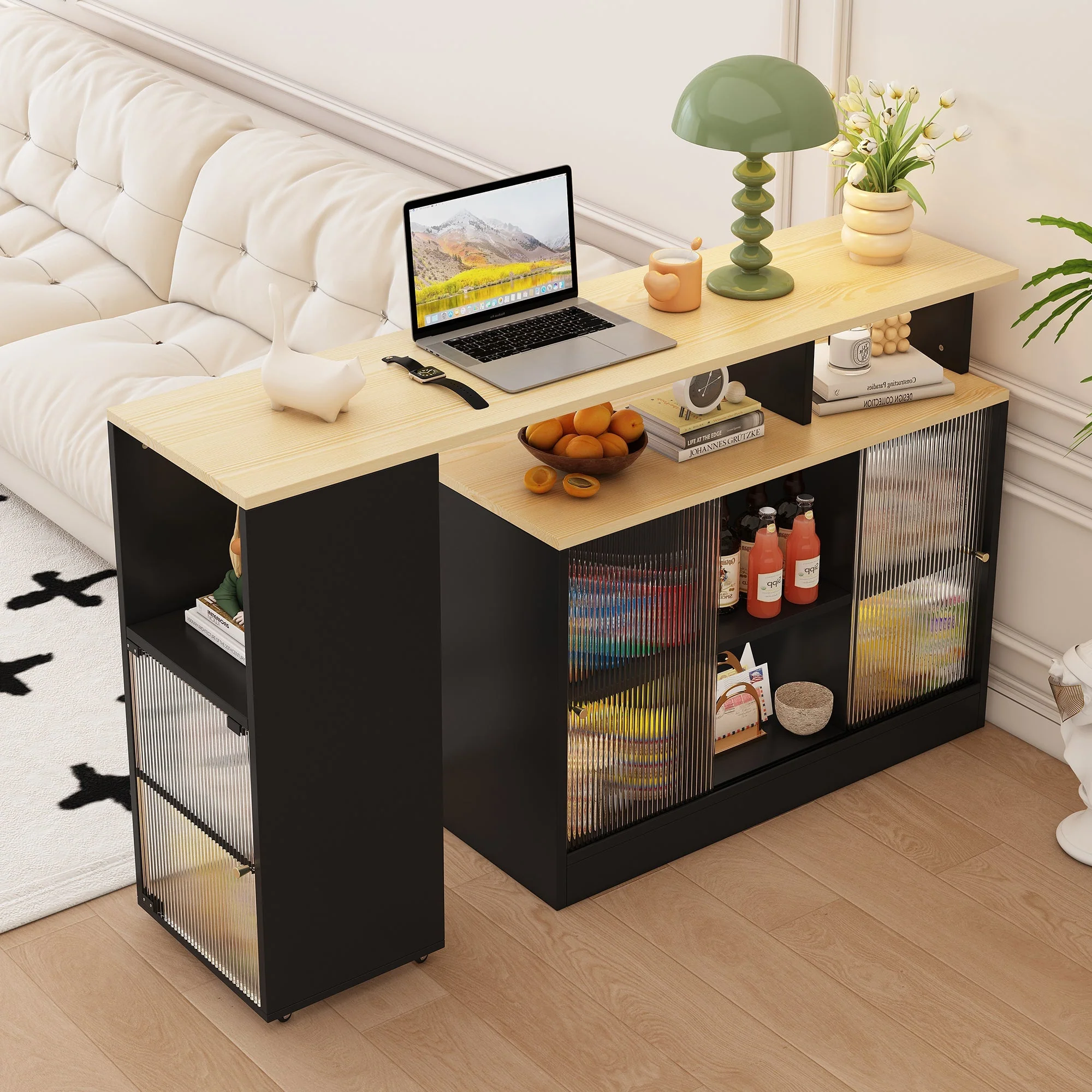 Extendable Bar Table Movable Swivel Storage Black - Image 7