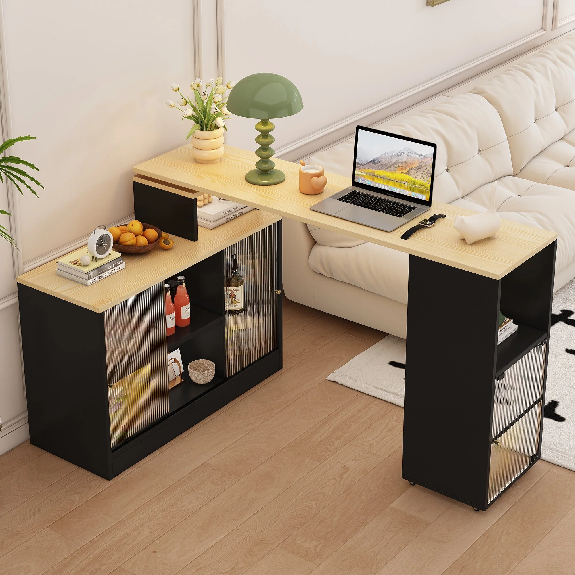 Extendable Bar Table Movable Swivel Storage Black - Image 9