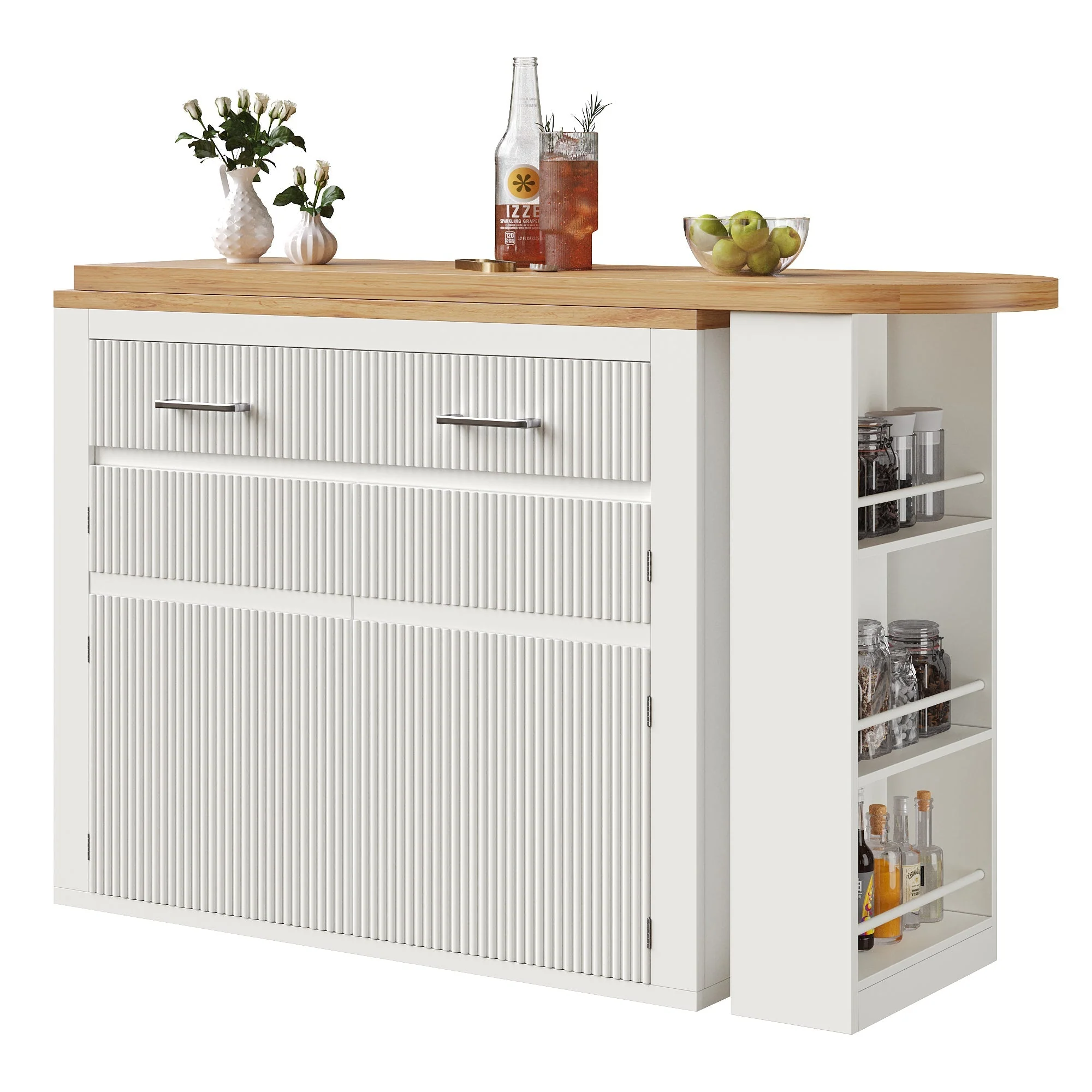 Extendable Bar Table Telescopic Movable Storage Drawer Shelves - White - Image 9
