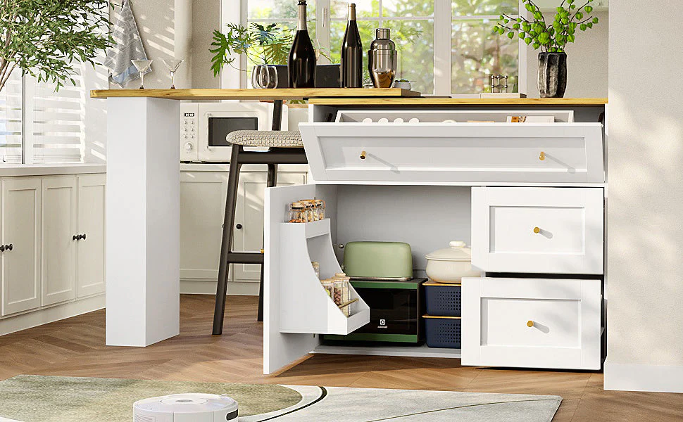 Extendable Bar Table Telescopic Storage Snack Shelf 138-204cm - White - Image 3