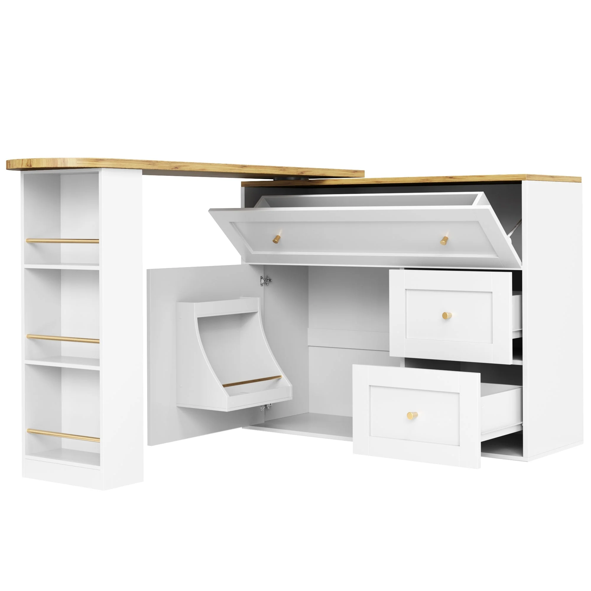 Extendable Bar Table Telescopic Storage Snack Shelf 138-204cm - White - Image 7