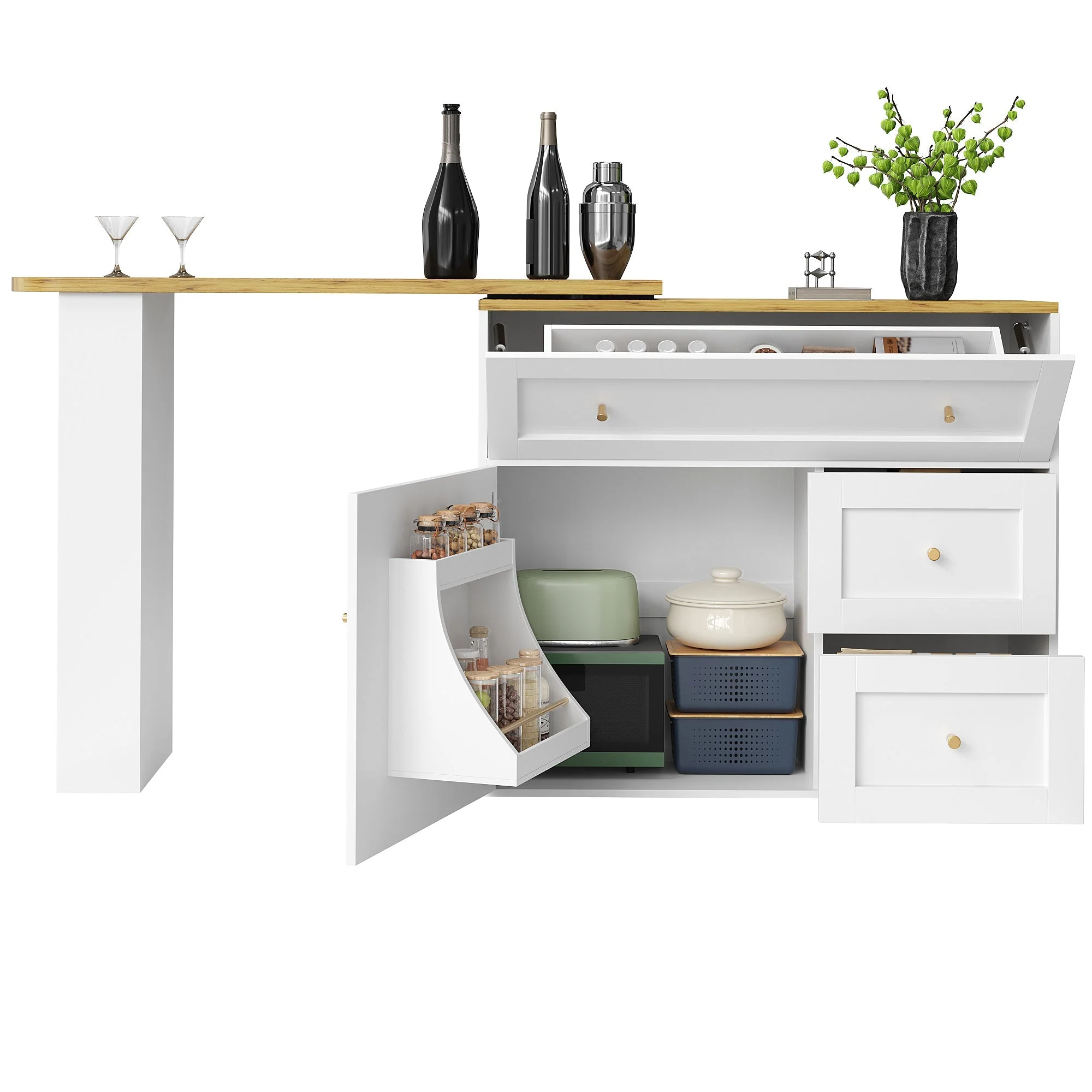 Extendable Bar Table Telescopic Storage Snack Shelf 138-204cm - White - Image 8