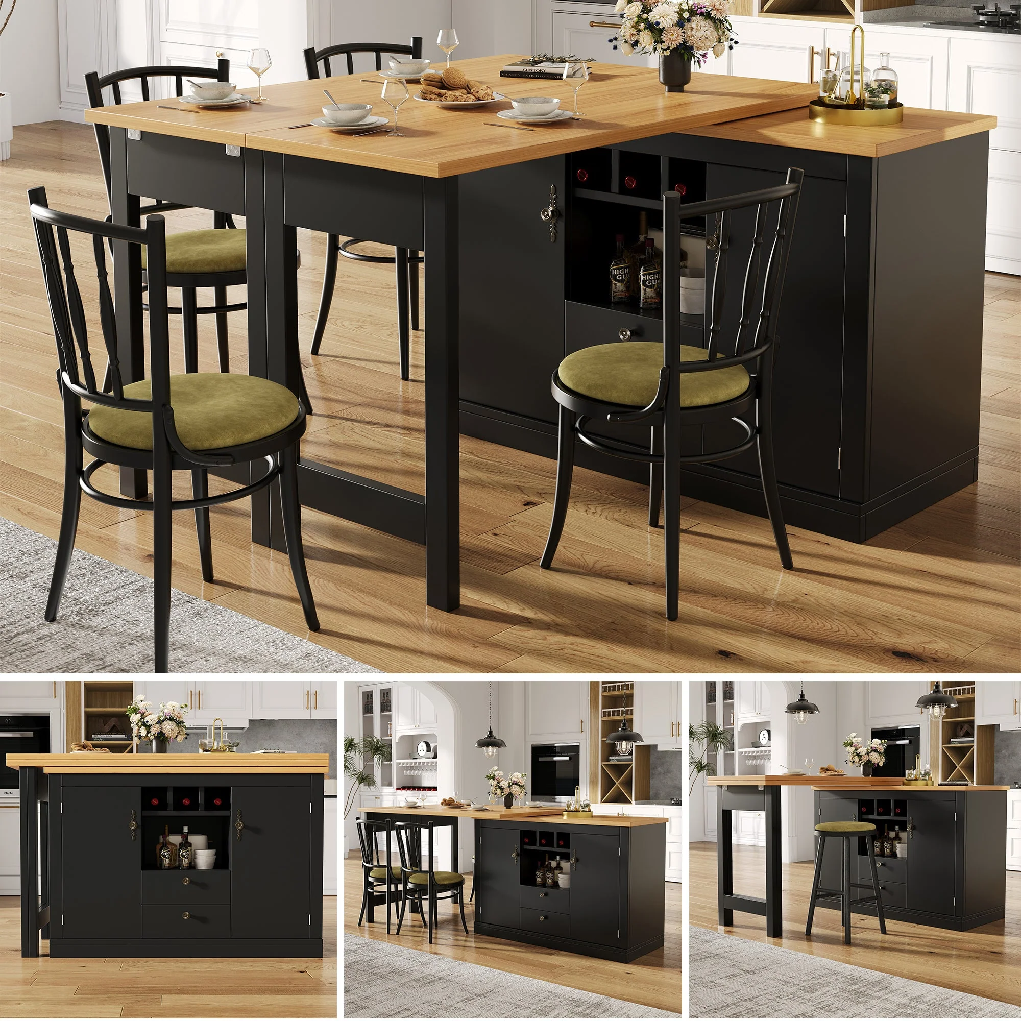 Extendable Bar Table with 360 Swivel Function and Storage Space, 120-180cm, Black - Image 2