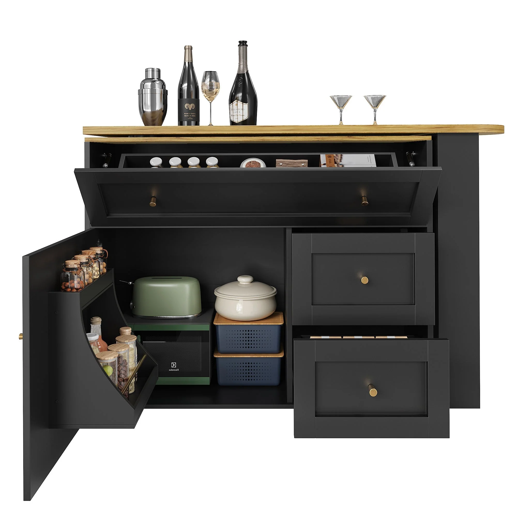 Extendable Bar Table with Storage and Snack Shelf, Black - Image 10