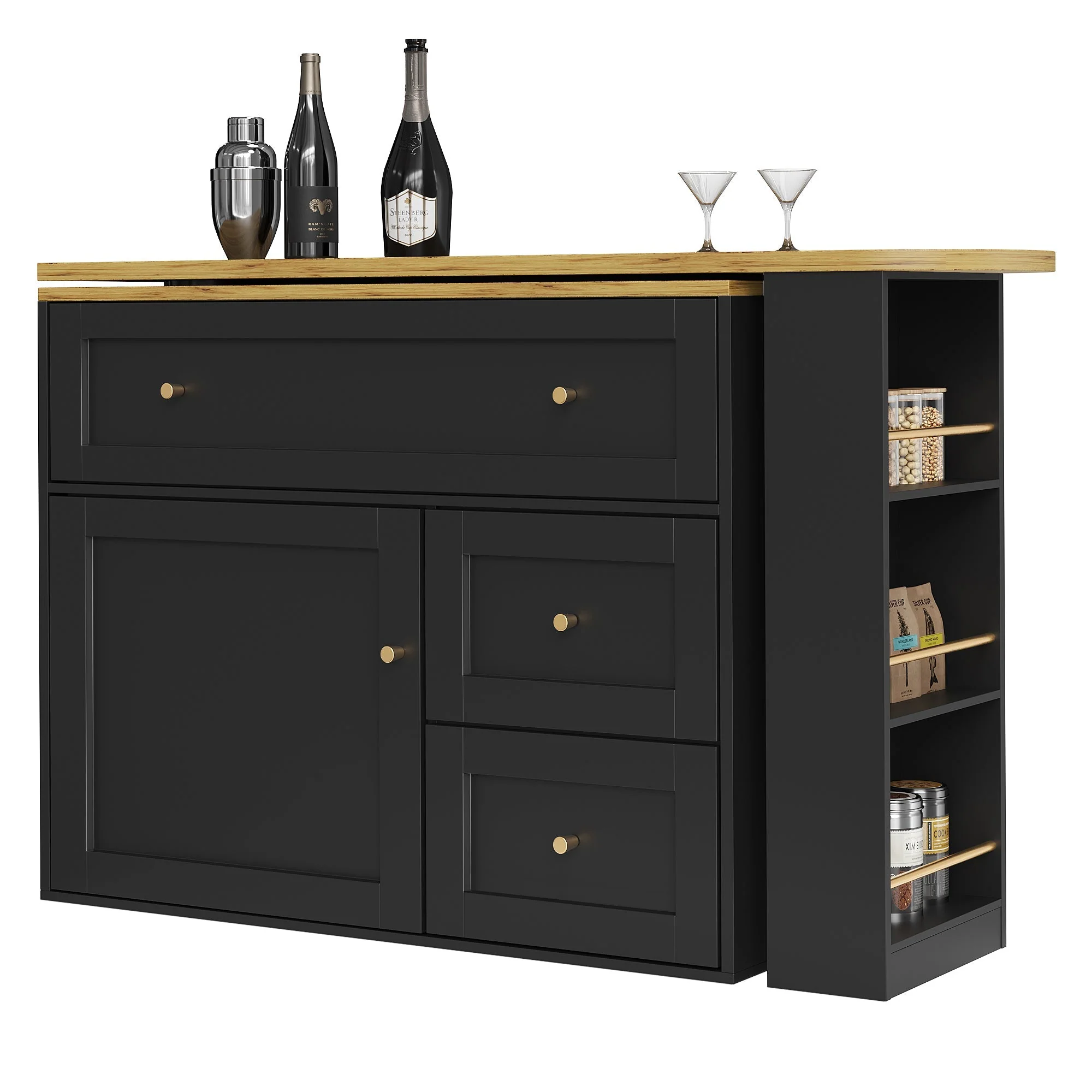 Extendable Bar Table with Storage and Snack Shelf, Black - Image 8