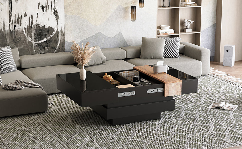 Extendable Coffee Table Hidden Storage High-Gloss - Black - Image 9
