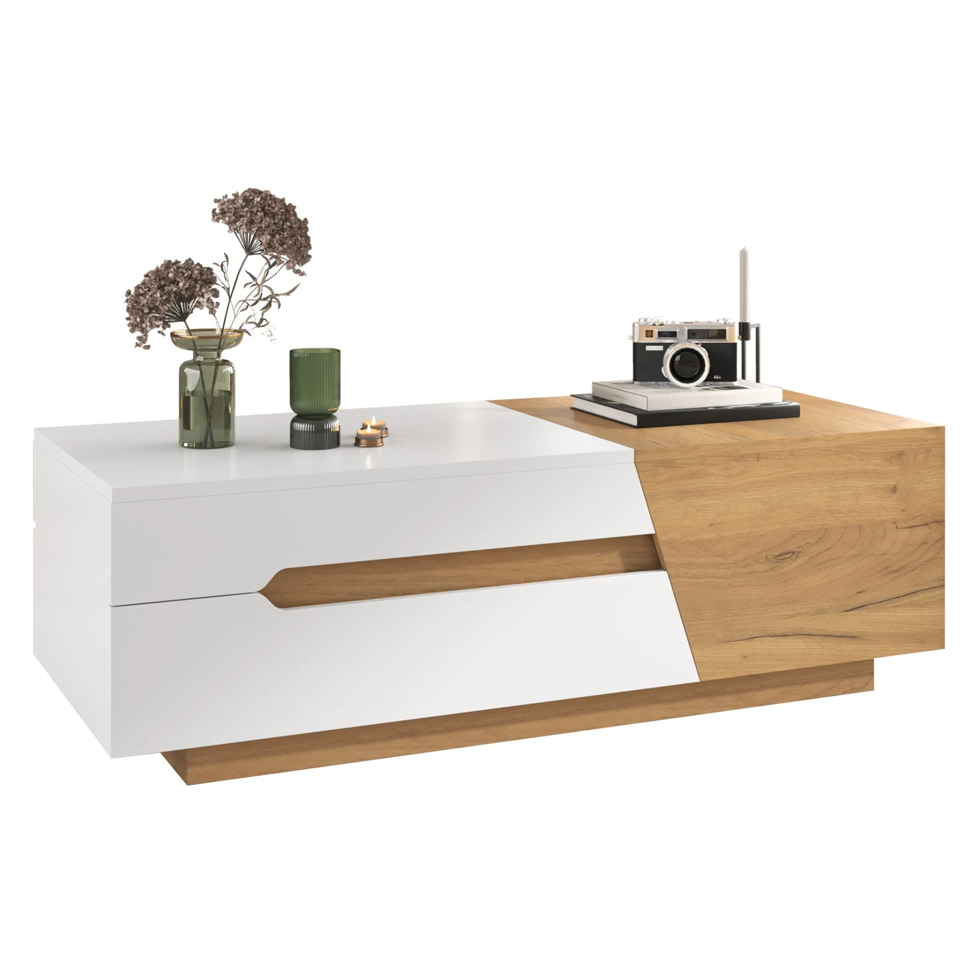 Extendable Coffee Table, Living Room Side Table with Drawers, Color Block Structure - Image 7