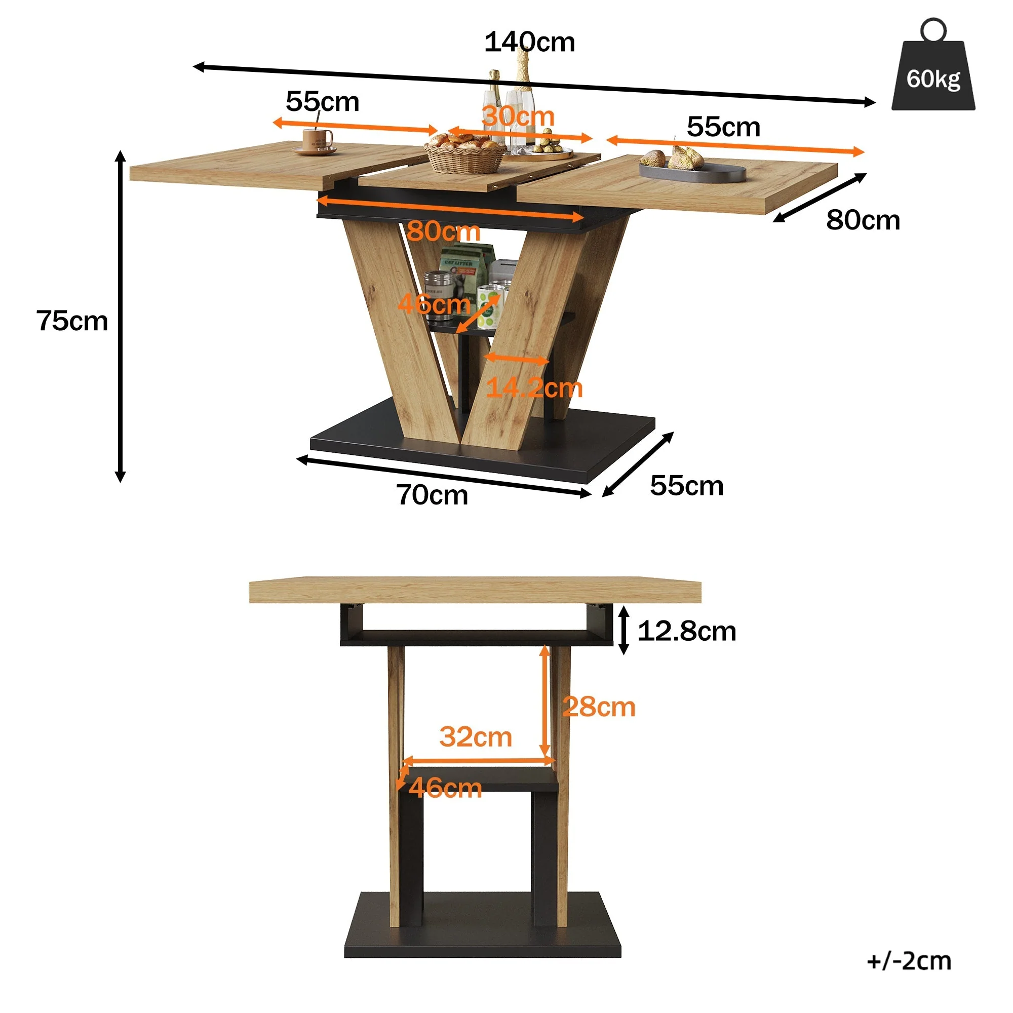 Extendable Dining Table 110(140)x80cm - Wood Grain - Image 7