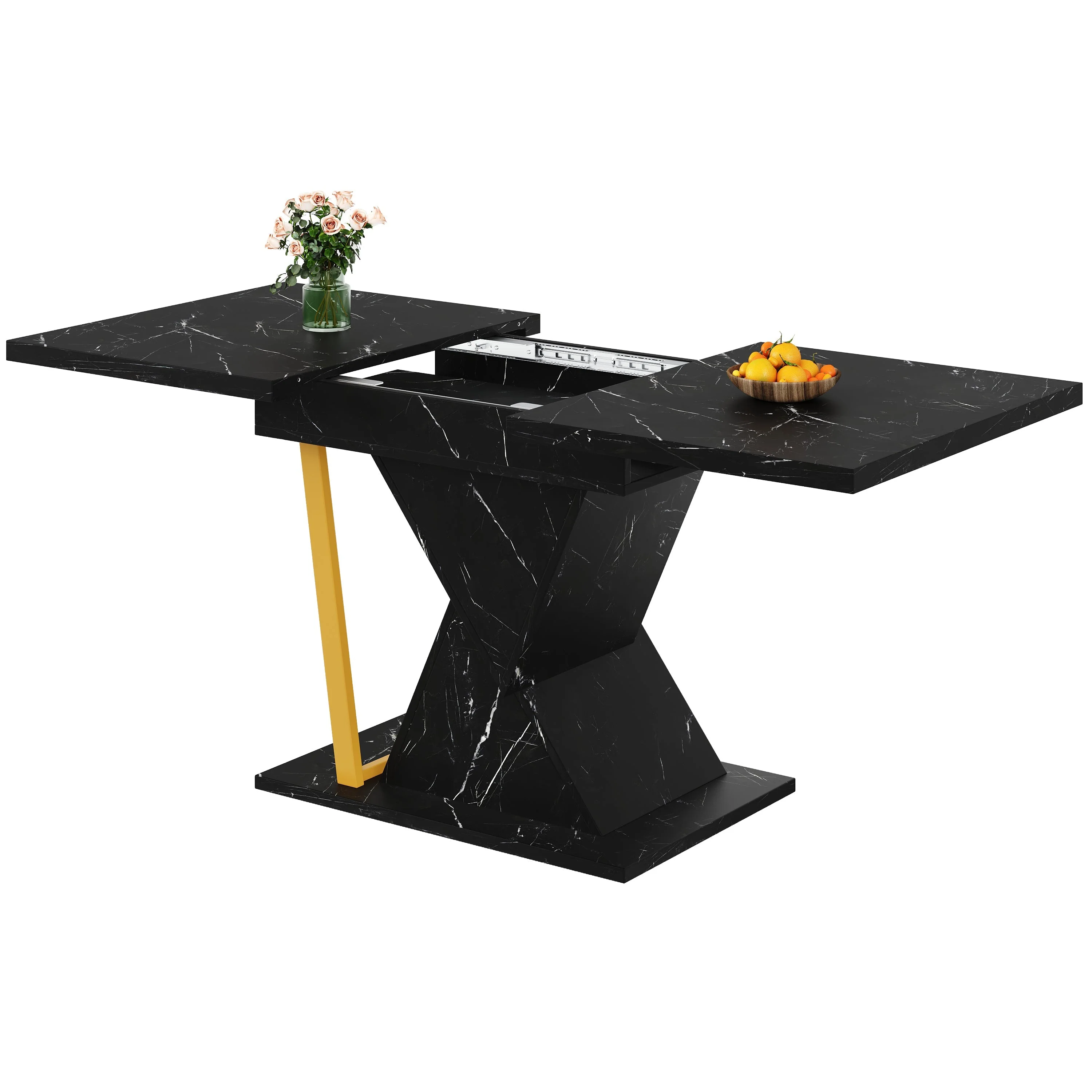 Extendable Dining Table 110-140x80cm 6 Seater Wood - Black - Image 9