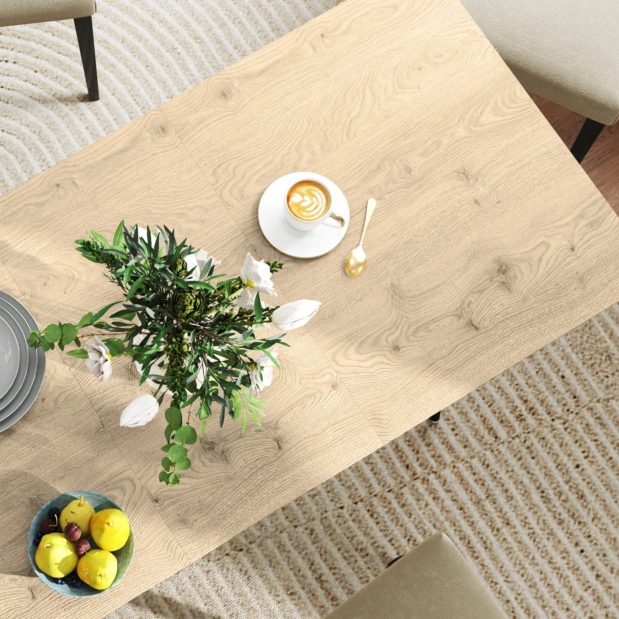 Extendable Dining Table 120/160 cm, 6-8 Person Kitchen Table Steel Legs, Natural Finish - Image 7