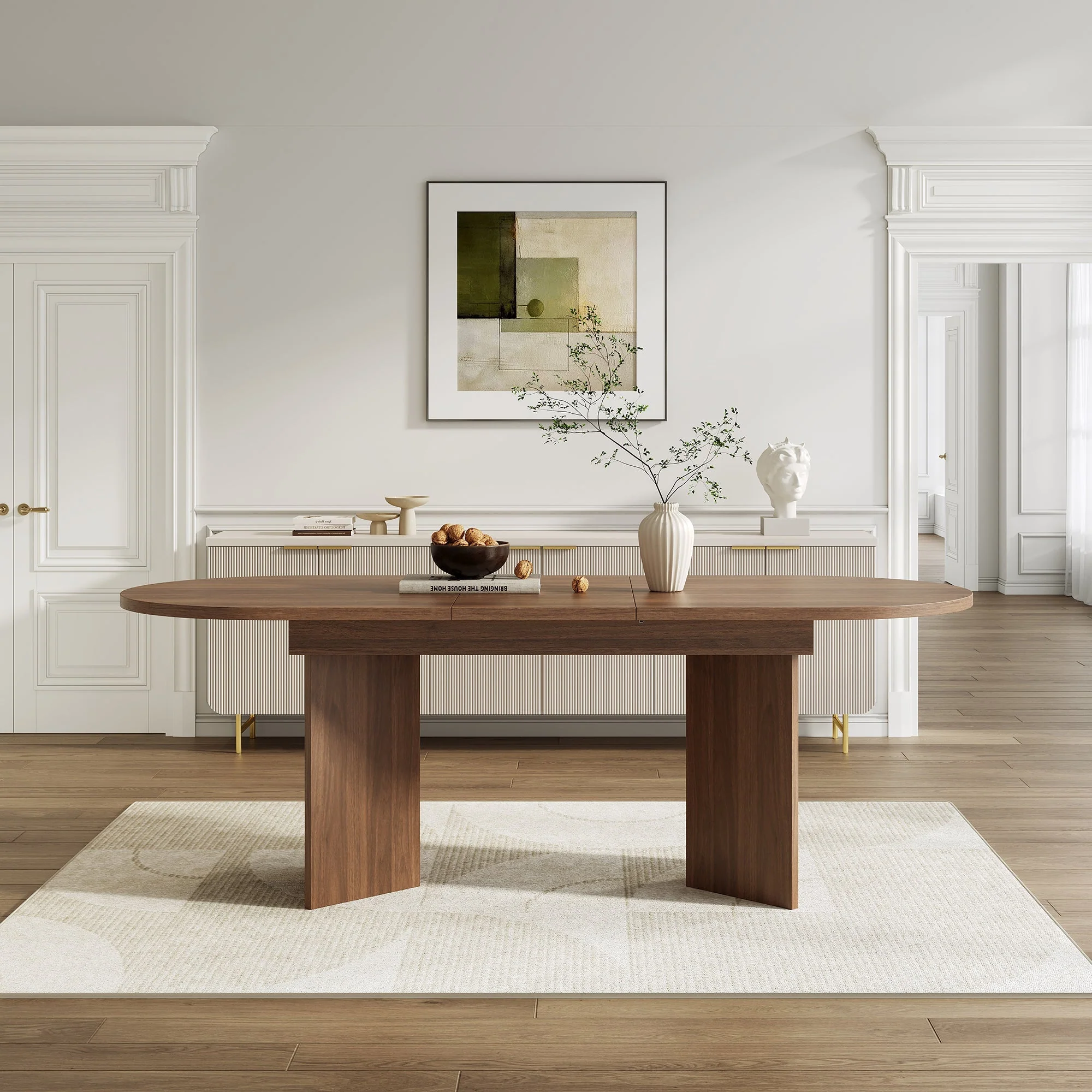 Extendable Dining Table, 120/160 x 80 cm for 4-6 People with Rounded Corners, Walnut