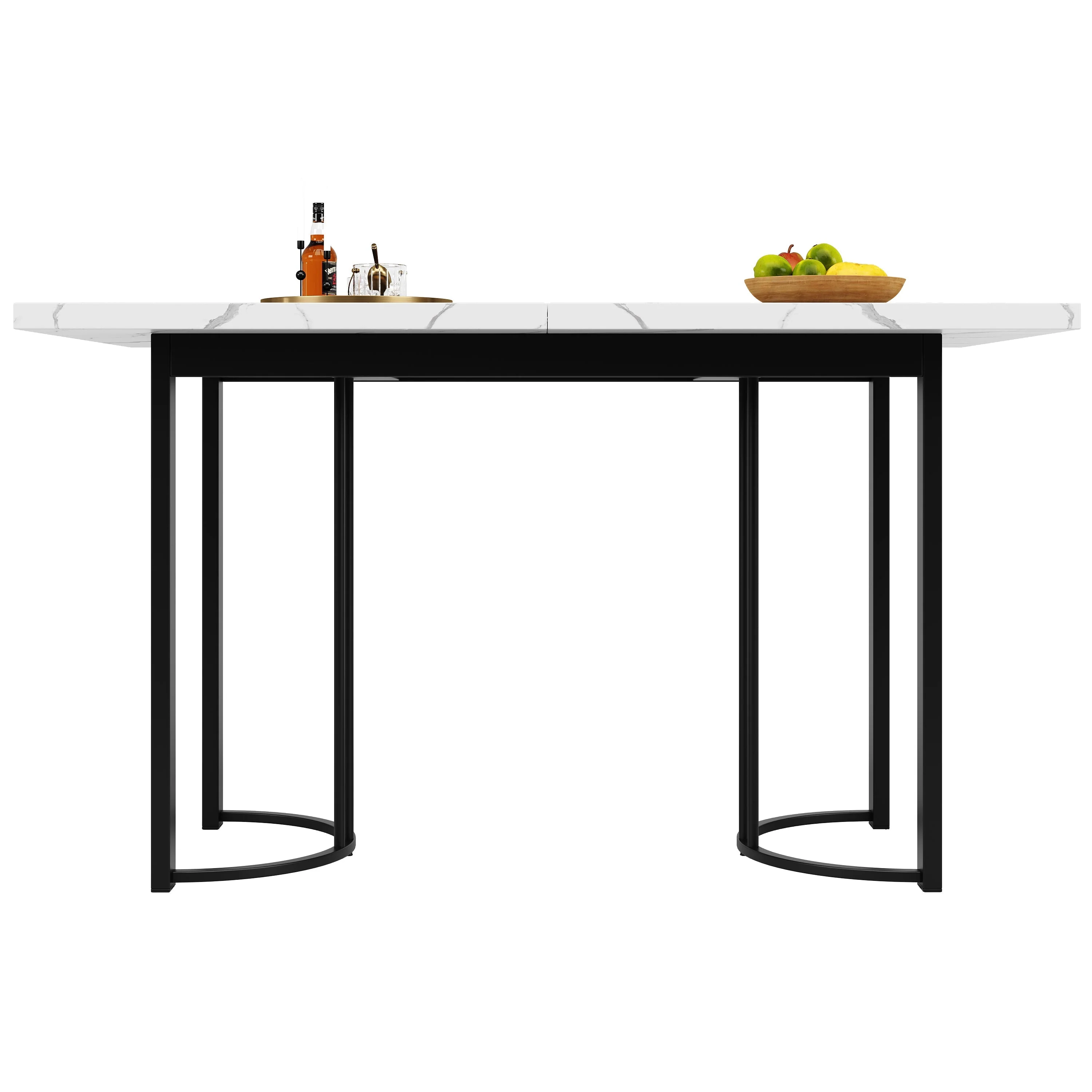 Extendable Dining Table 140-179.5cm Rectangular Metal Frame - White/Black - Image 10