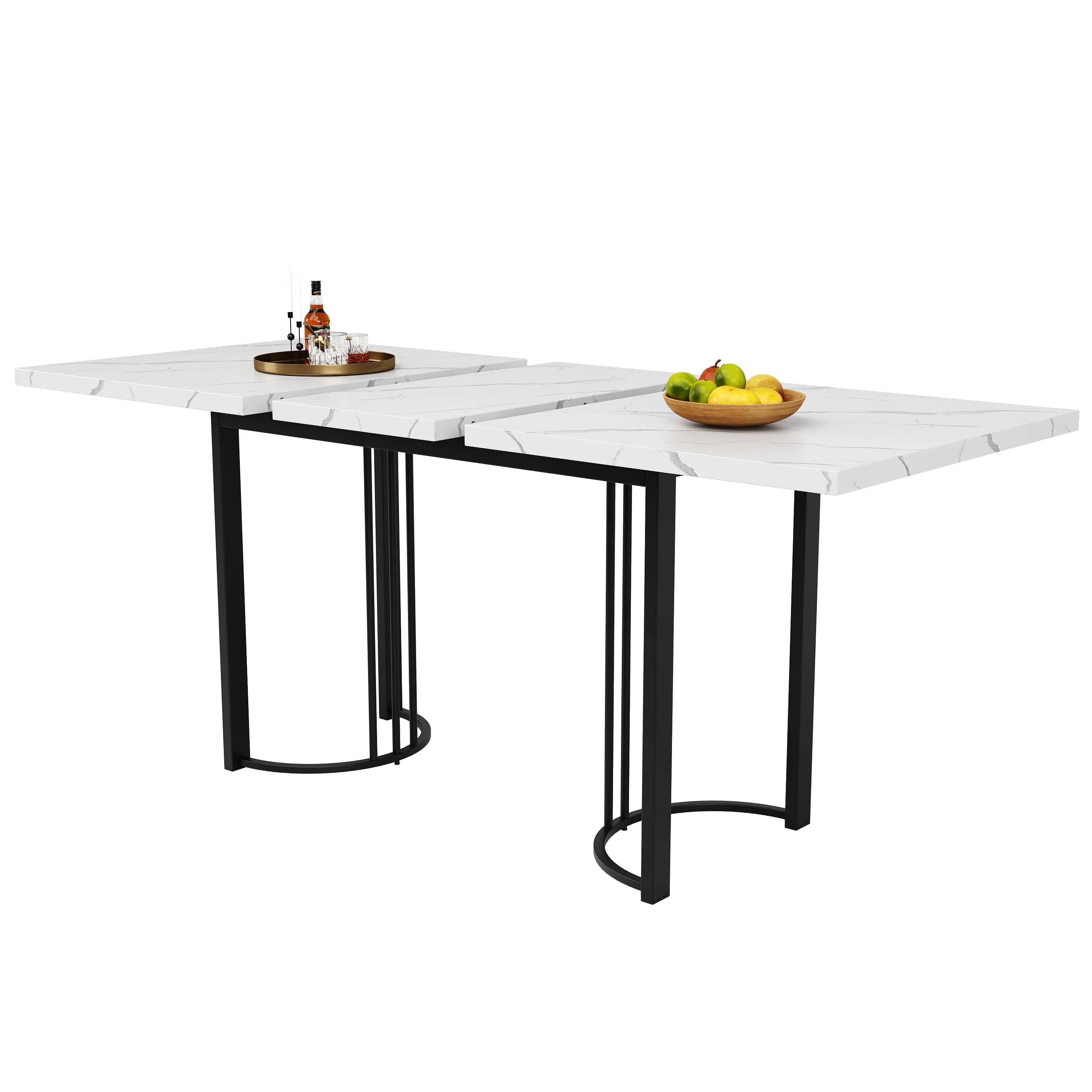 Extendable Dining Table 140-179.5cm Rectangular Metal Frame - White/Black - Image 6