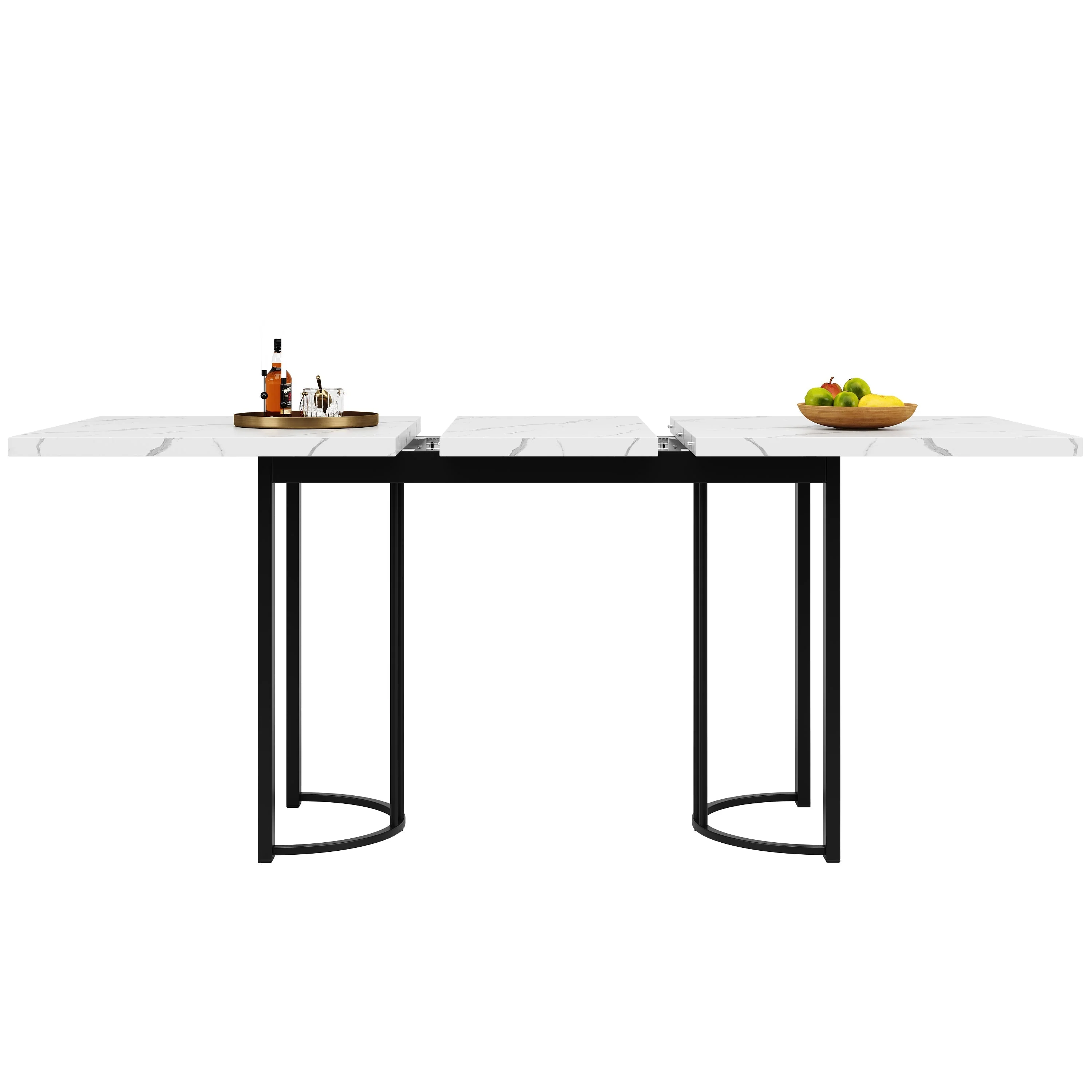 Extendable Dining Table 140-179.5cm Rectangular Metal Frame - White/Black - Image 8