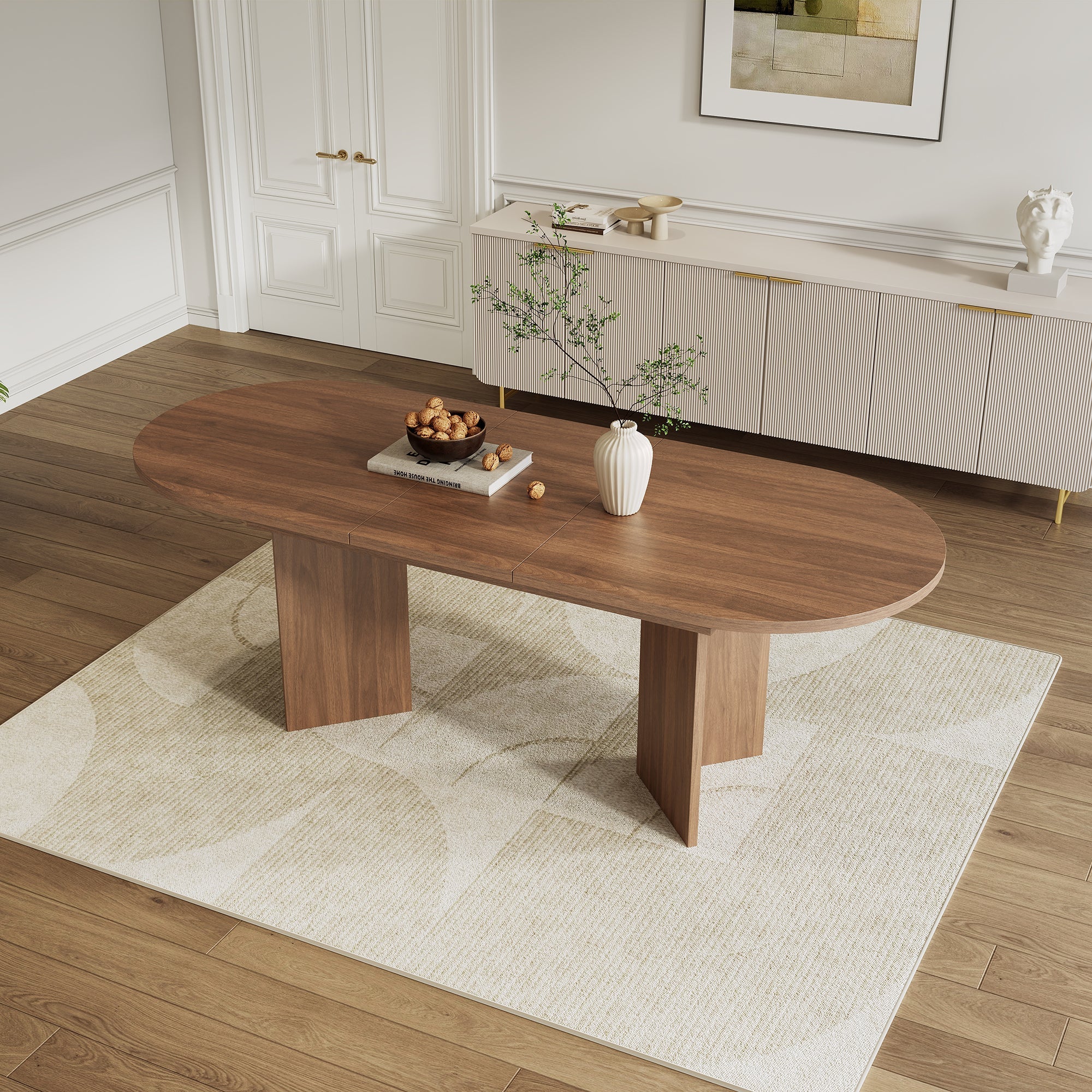 Extendable Dining Table, 140/180 x 90 cm, 6-8 People with Rounded Corners, Walnut - Image 3