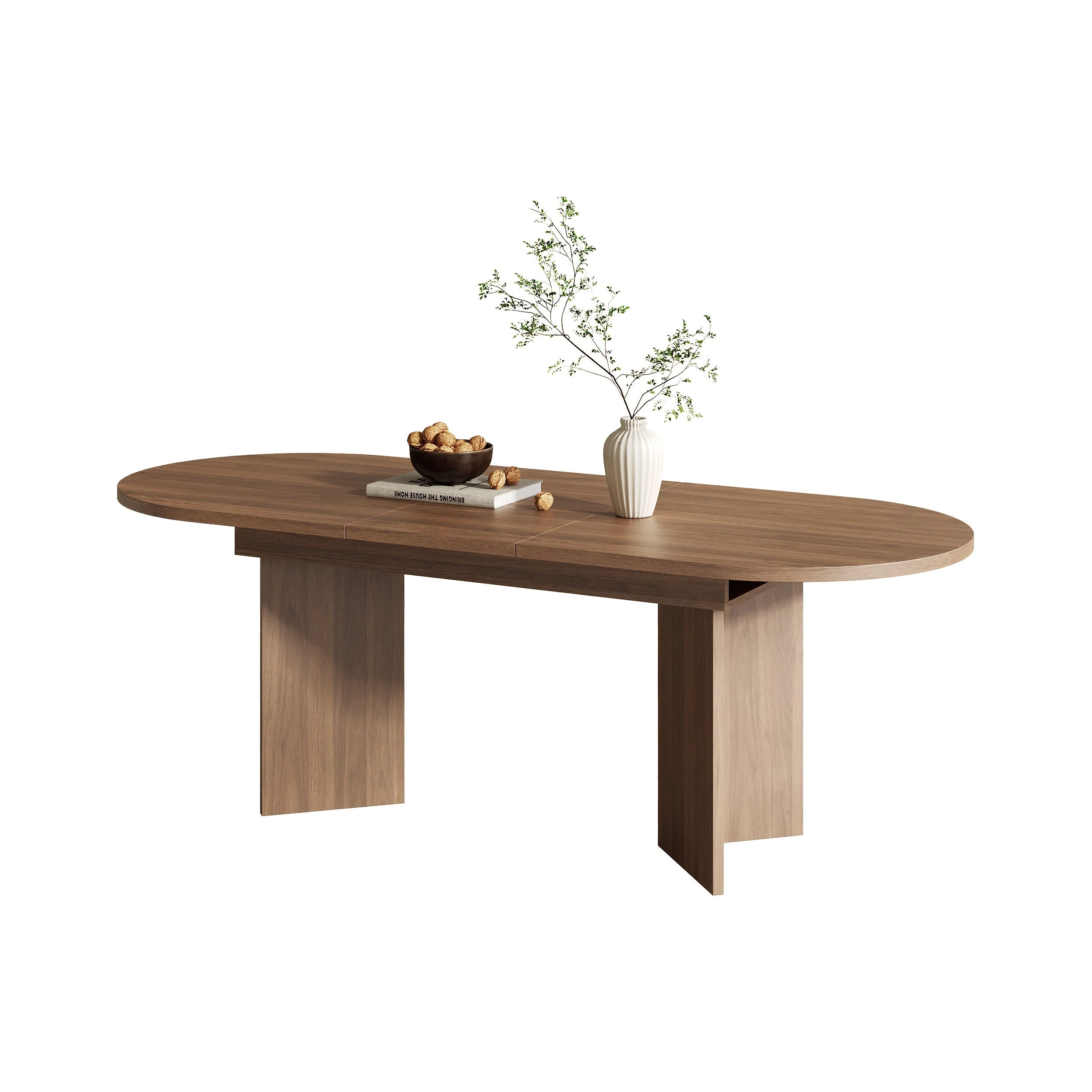 Extendable Dining Table, 140/180 x 90 cm, 6-8 People with Rounded Corners, Walnut - Image 8