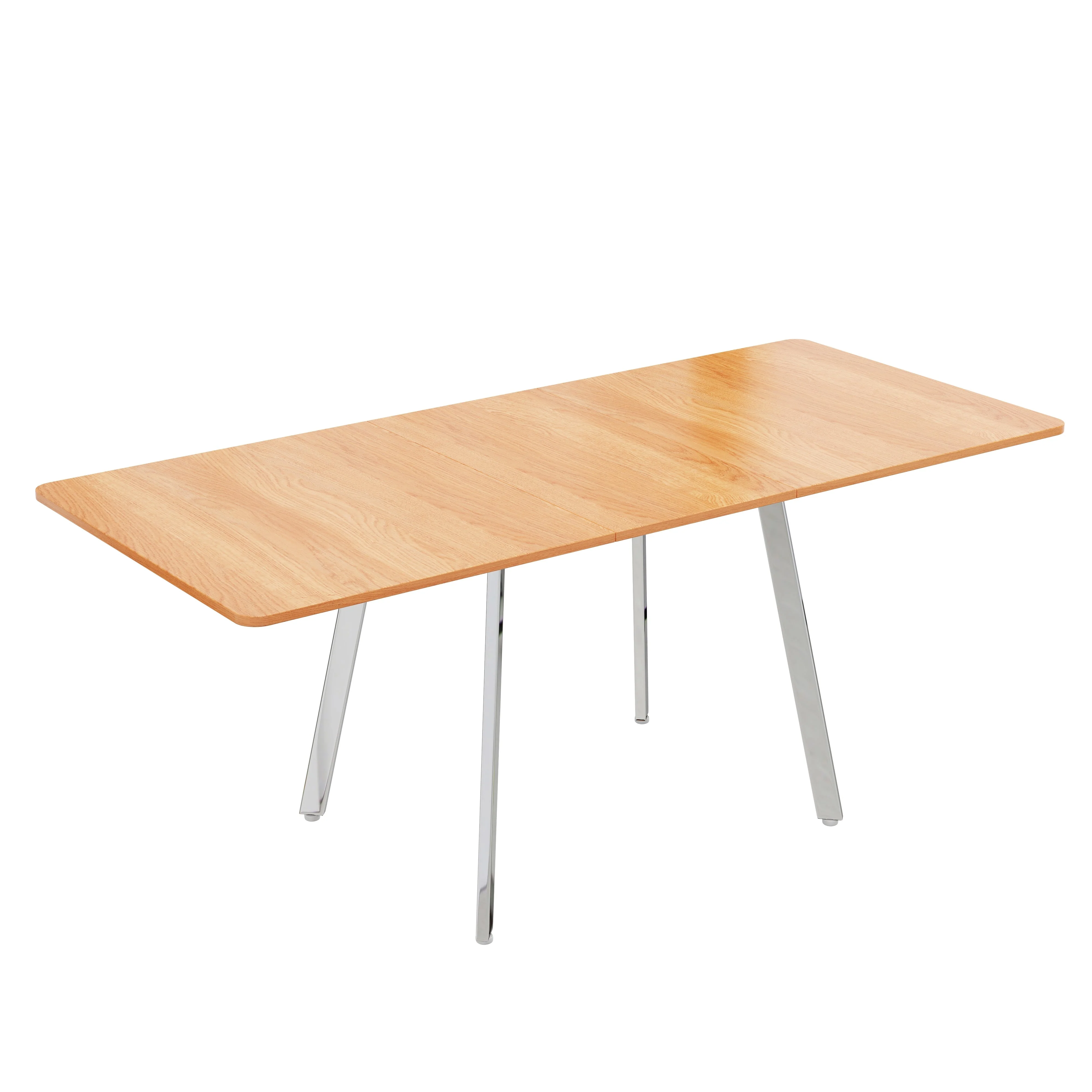 Extendable Dining Table, 140-180cm for 4-6 People with Alloy Support, Natural and Silver Chrome - Image 8