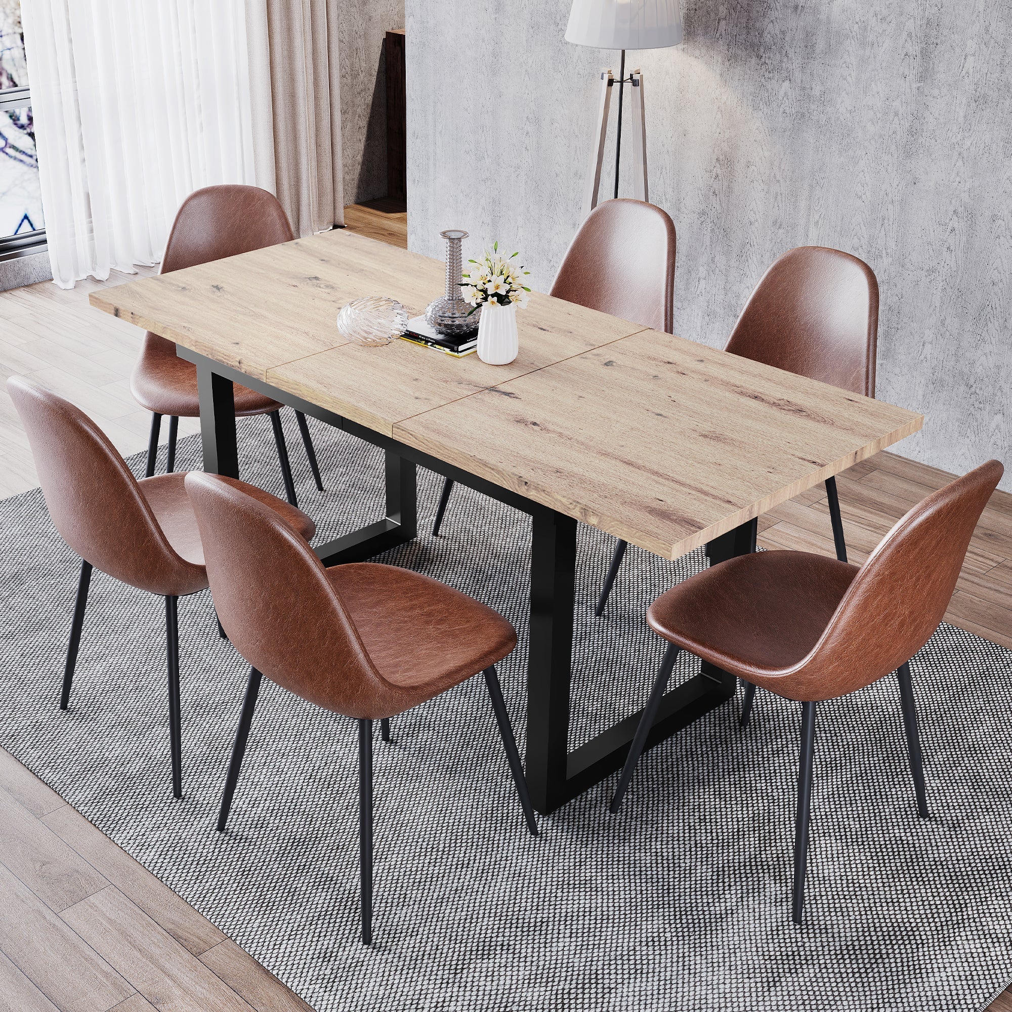Extendable Dining Table 140/180cm Rectangular Industrial Foldable - Oak Look/Black - Image 2