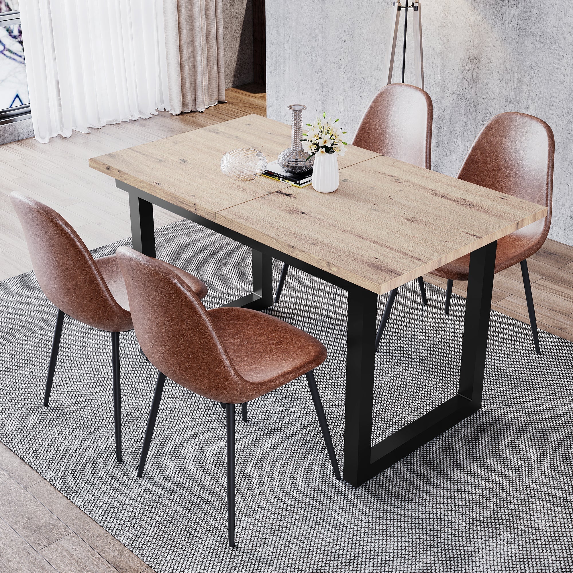 Extendable Dining Table 140/180cm Rectangular Industrial Foldable - Oak Look/Black - Image 3