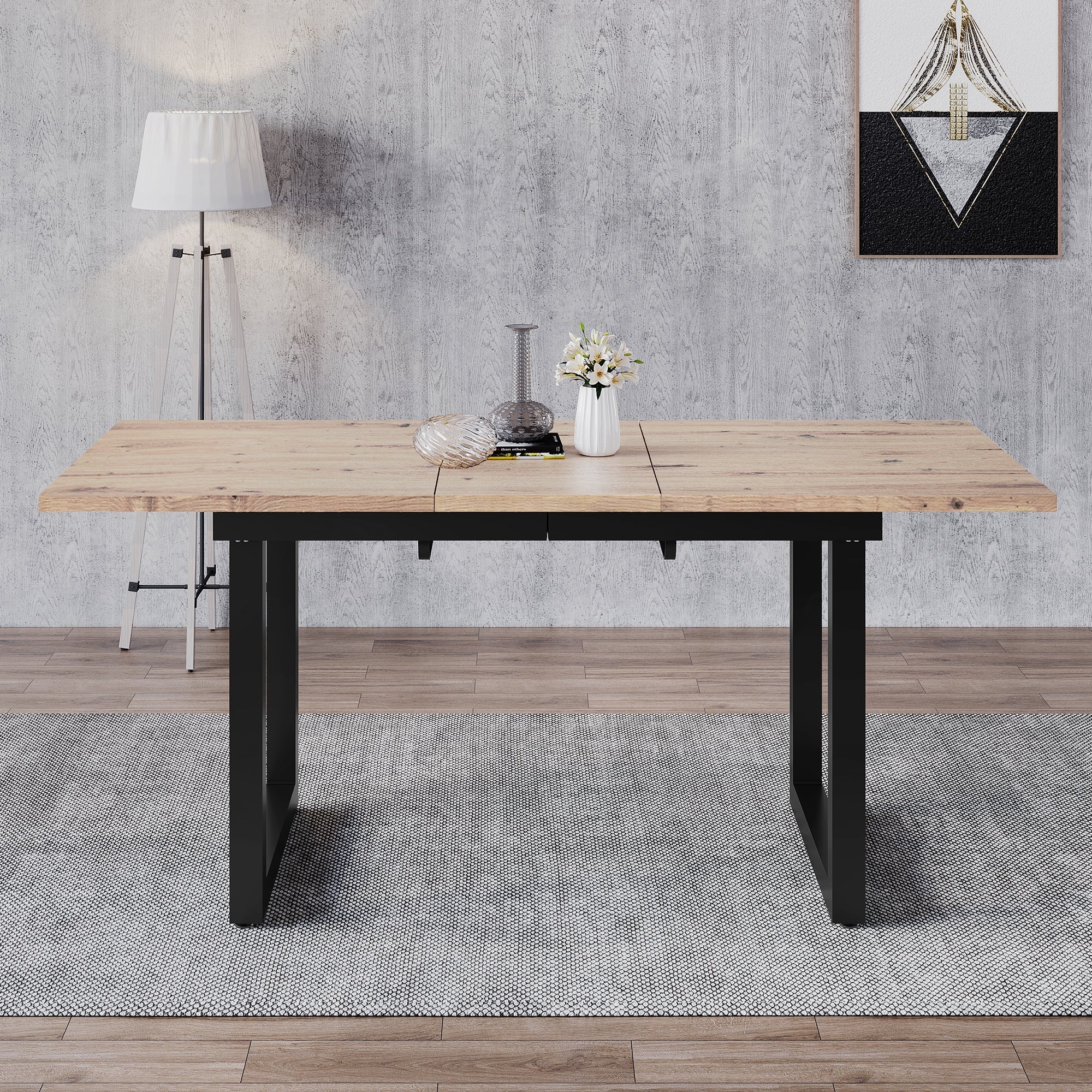Extendable Dining Table 140/180cm Rectangular Industrial Foldable - Oak Look/Black - Image 4