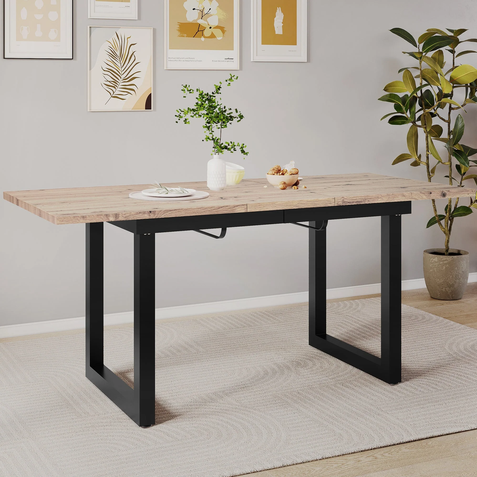 Extendable Dining Table 140/180cm Rectangular Industrial Foldable - Oak Look/Black - Image 5