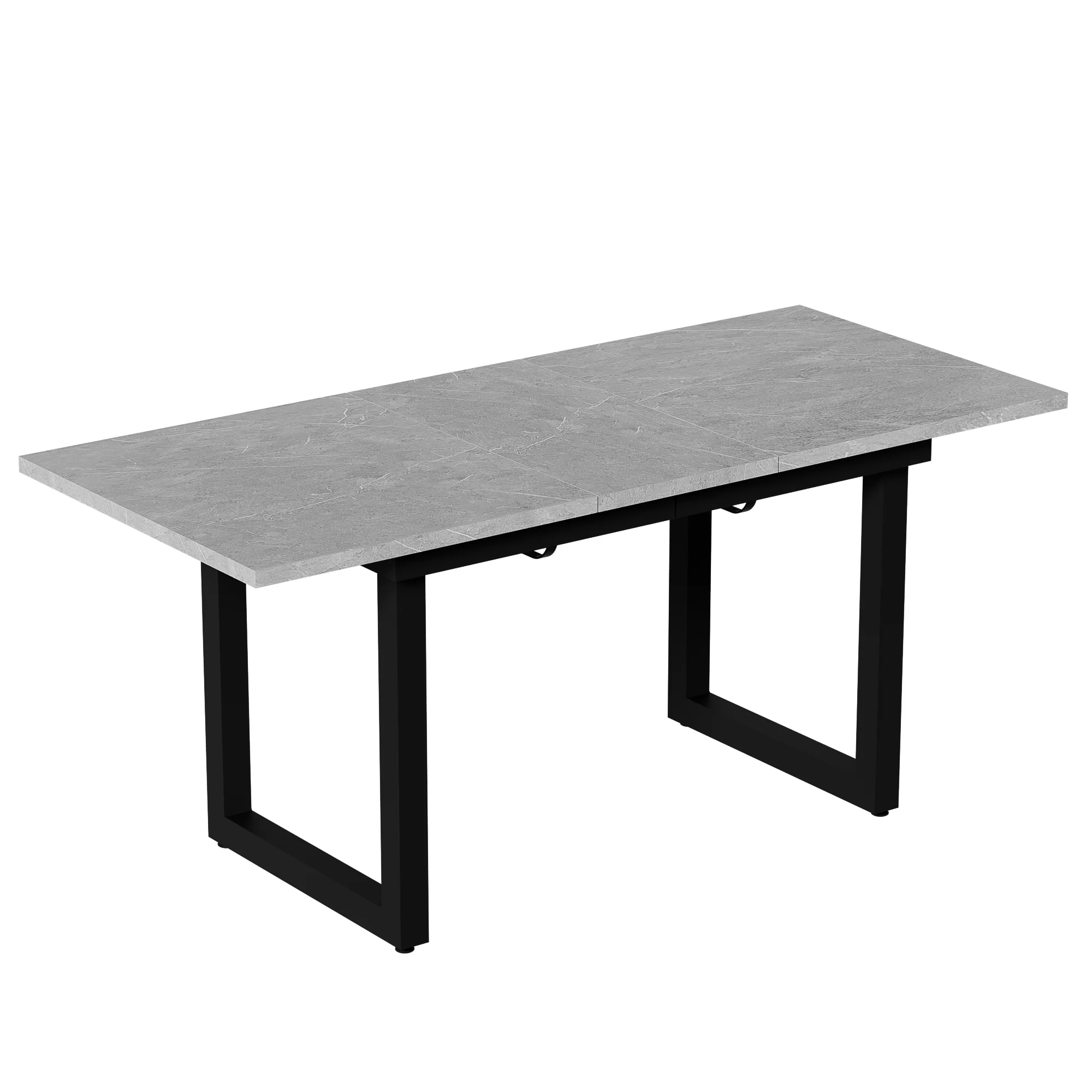 Extendable Dining Table 140/180cm Rectangular Industrial Style - Concrete Look/Black - Image 8
