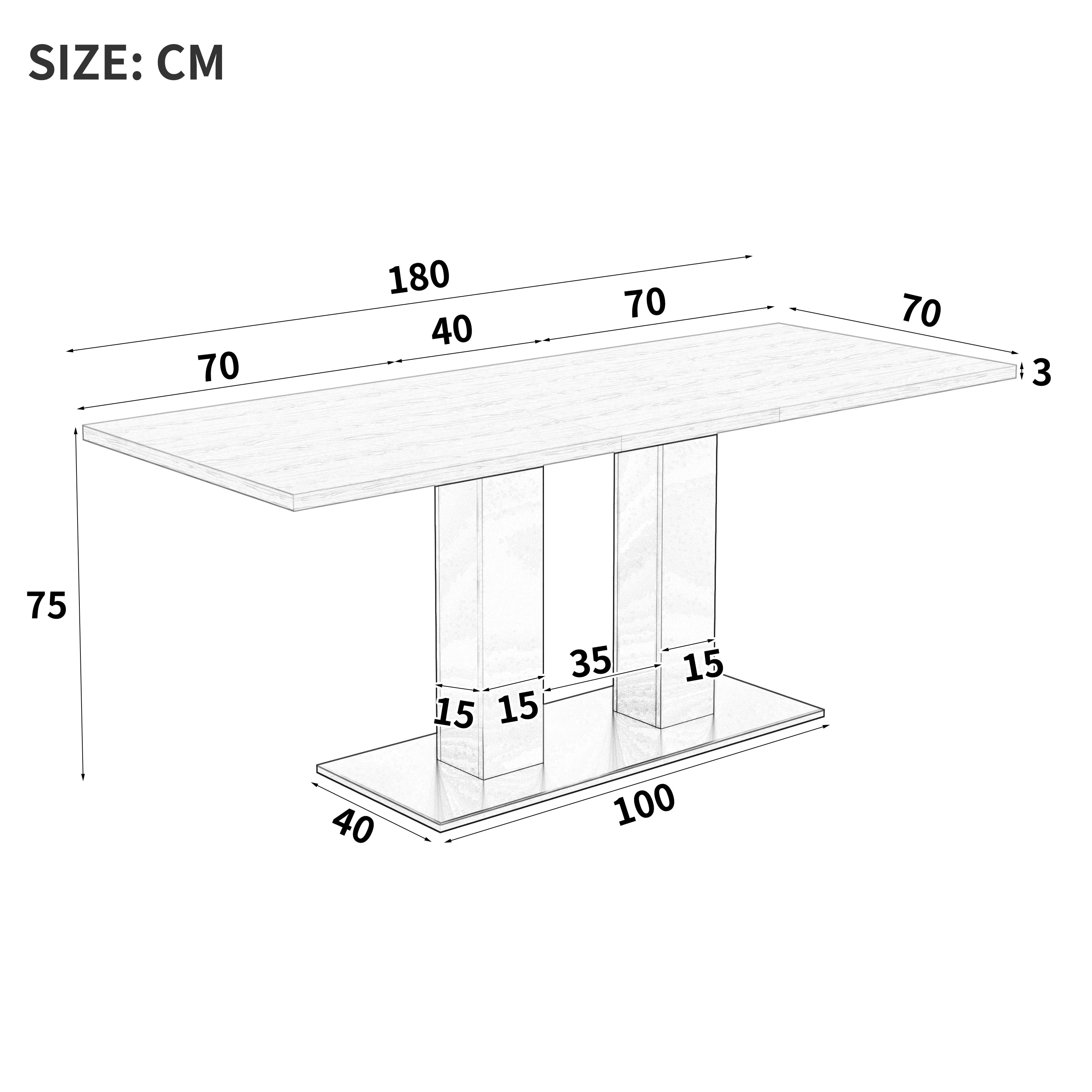 Extendable Dining Table, 140/180x70cm for 6-8 People, Rectangular Thickened Tabletop, White - Image 6