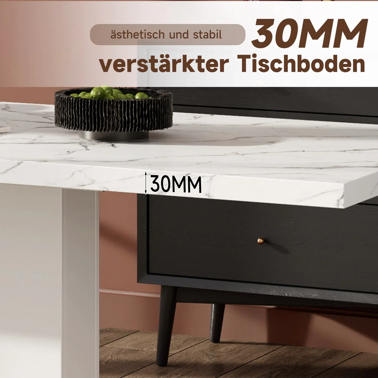 Extendable Dining Table, 140/180x70cm for 6-8 People, Rectangular Thickened Tabletop, White - Image 7
