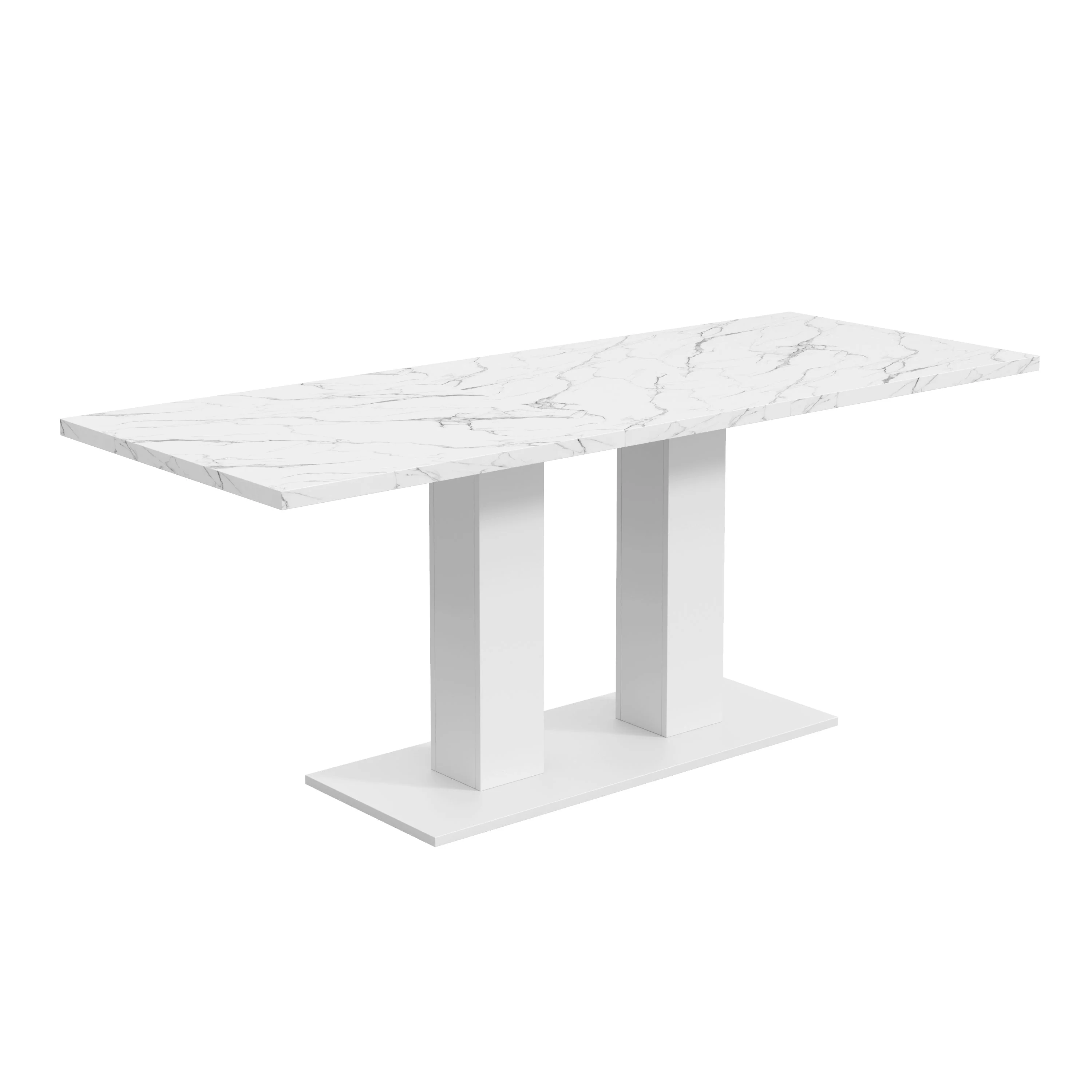 Extendable Dining Table, 140/180x70cm for 6-8 People, Rectangular Thickened Tabletop, White - Image 9